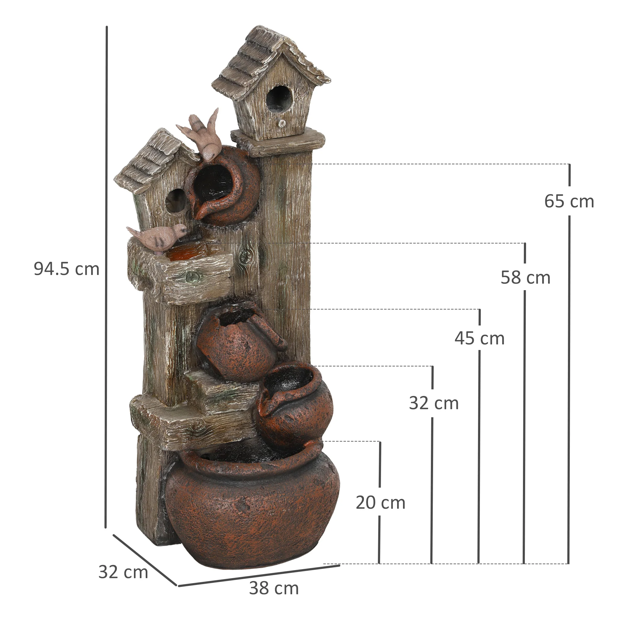 Outsunny 2-in-1 Waterfall Fountain with Birdhouse, Resin Outdoor Fountain - Image 5