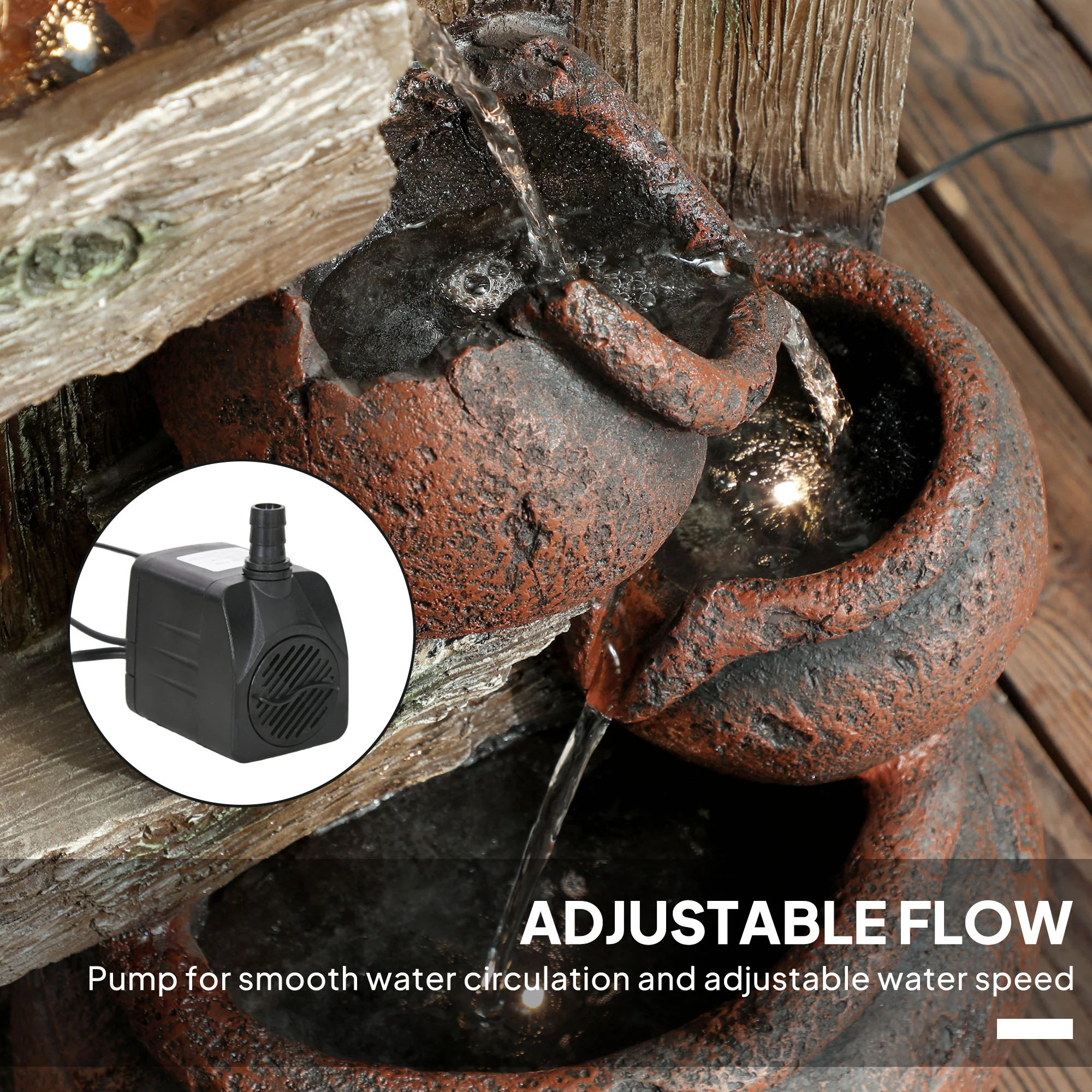 Outsunny 2-in-1 Waterfall Fountain with Birdhouse, Resin Outdoor Fountain - Image 6