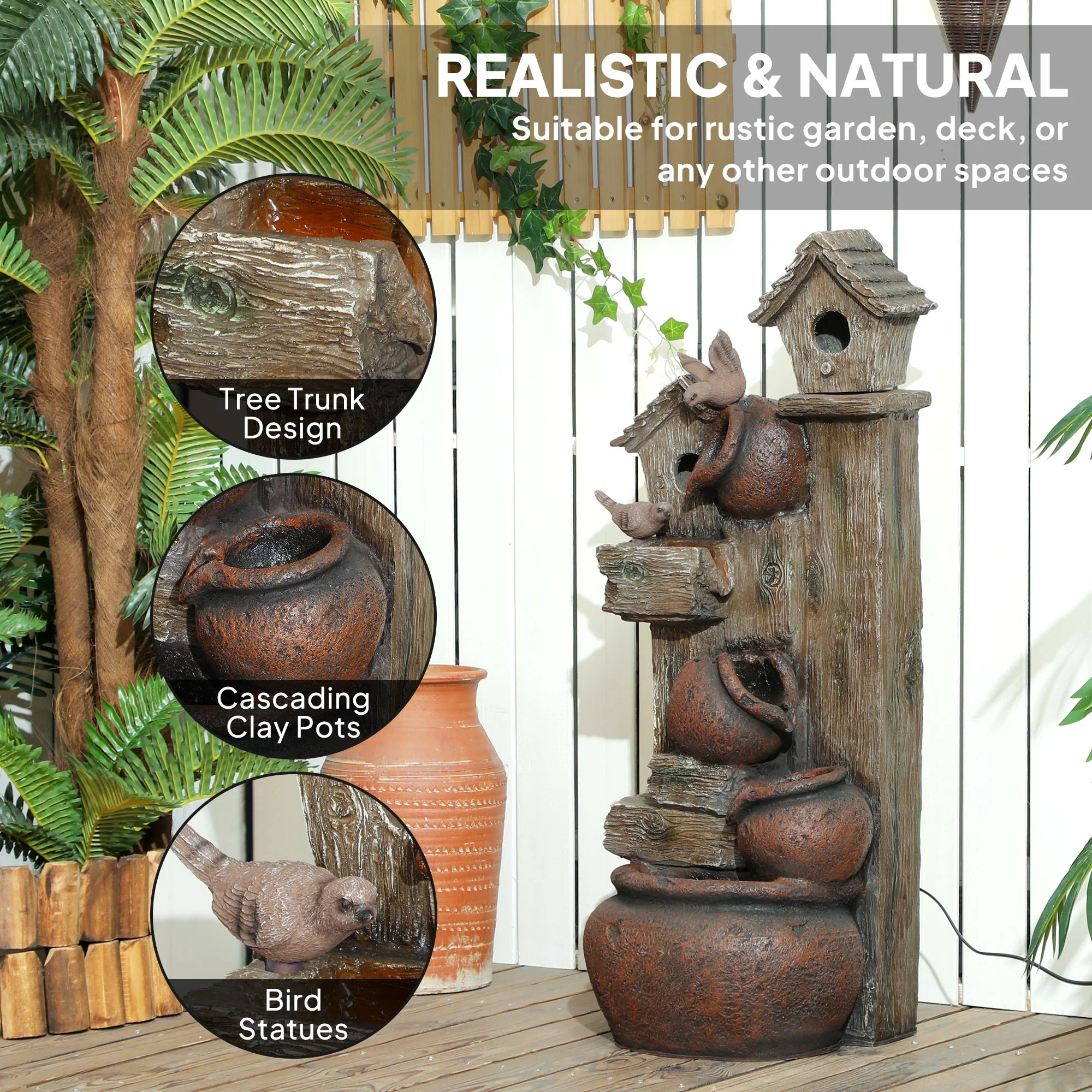 Outsunny 2-in-1 Waterfall Fountain with Birdhouse, Resin Outdoor Fountain - Image 7