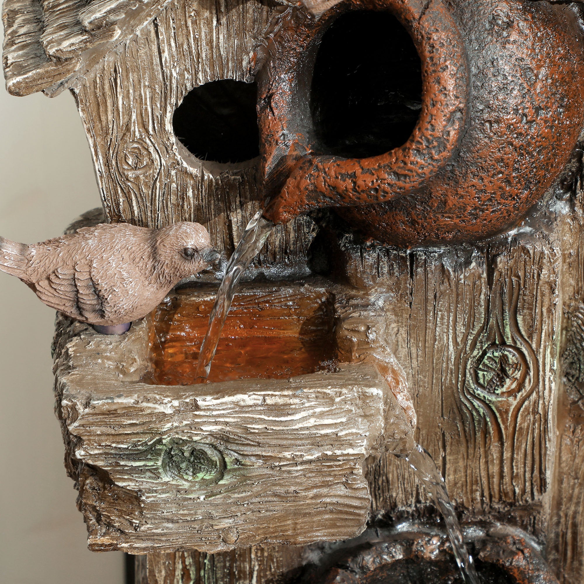 Outsunny 2-in-1 Waterfall Fountain with Birdhouse, Resin Outdoor Fountain - Image 9