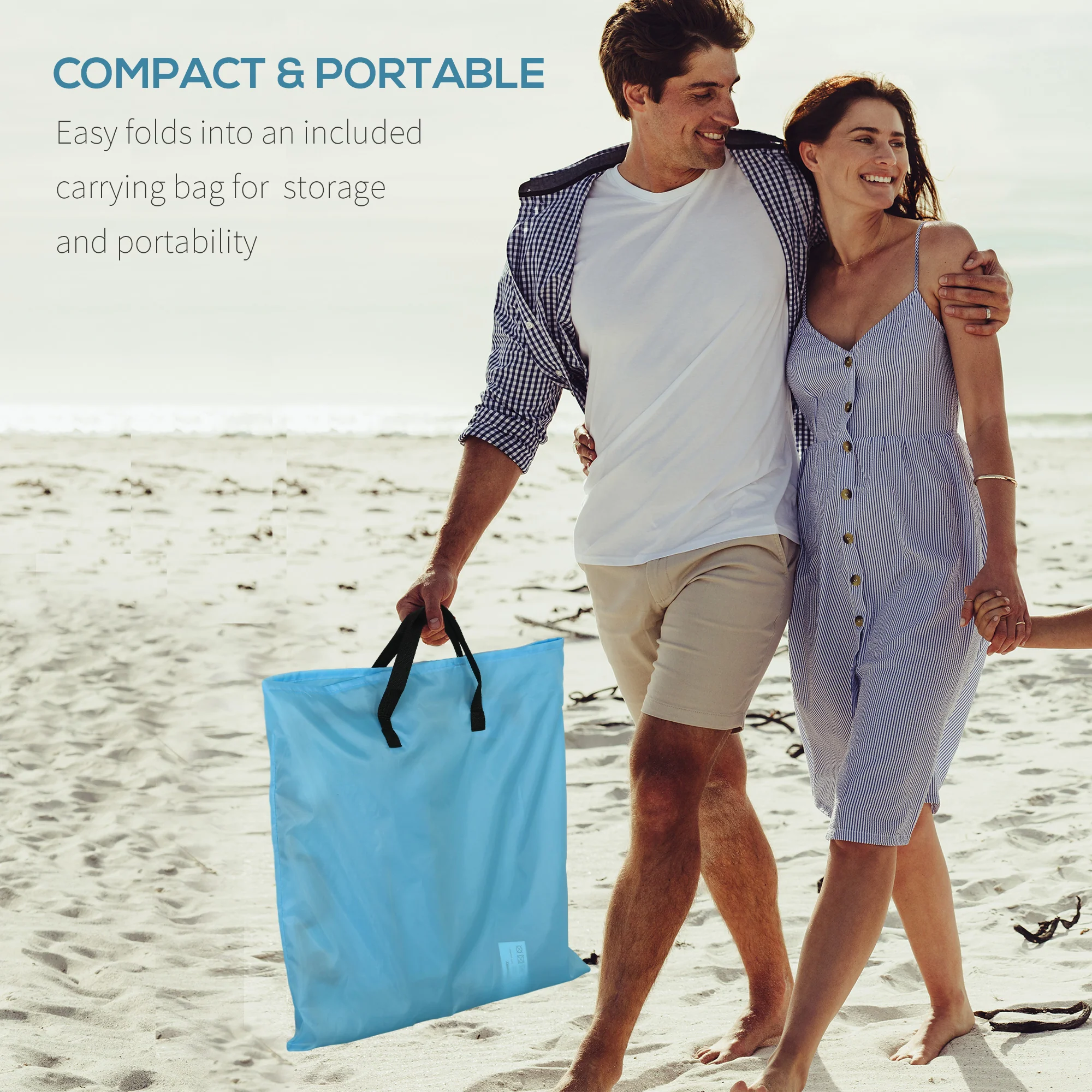 Outsunny 2 Pieces Outdoor Beach Mat Steel Reclining Chair Set Light Blue - Image 13