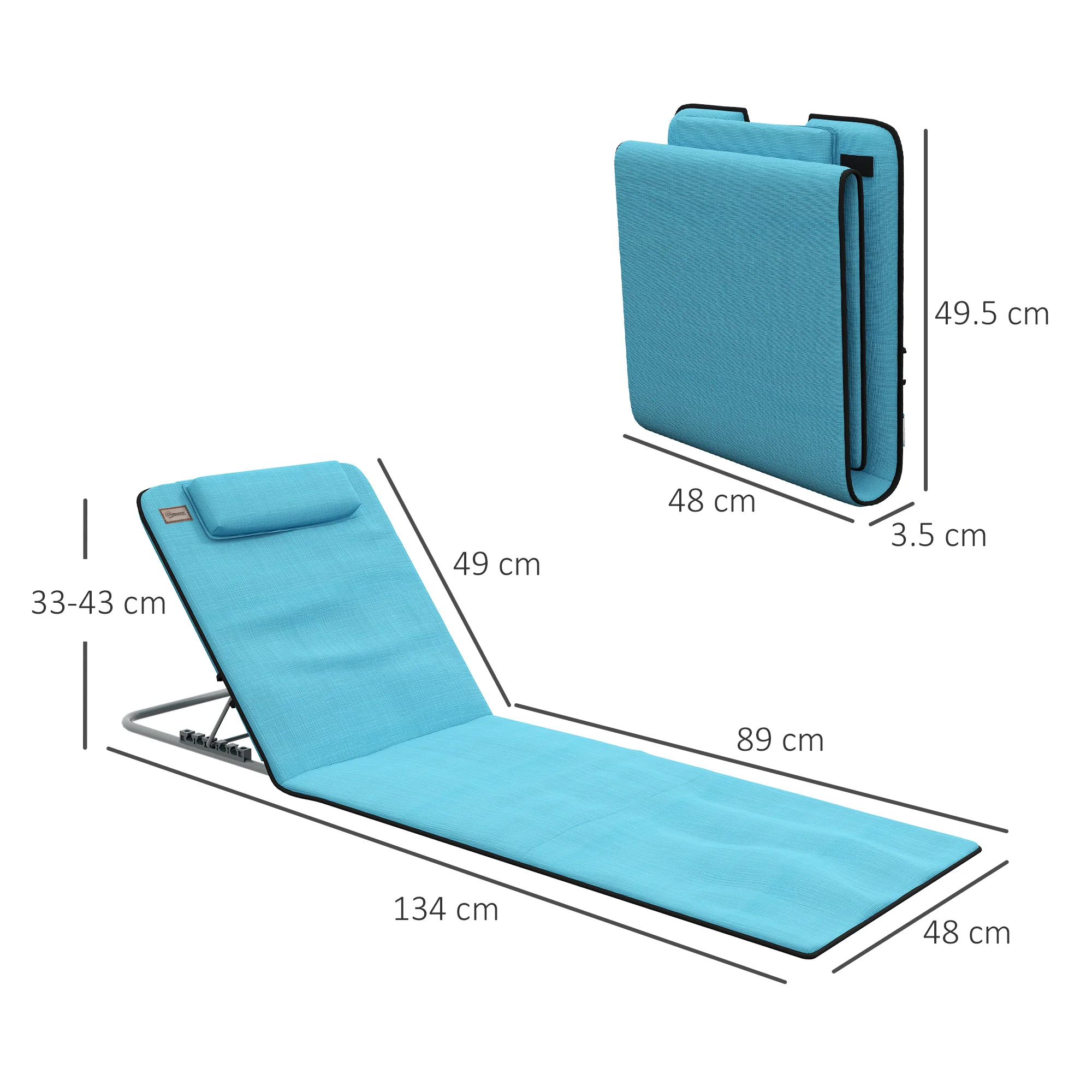 Outsunny 2 Pieces Outdoor Beach Mat Steel Reclining Chair Set Light Blue - Image 14