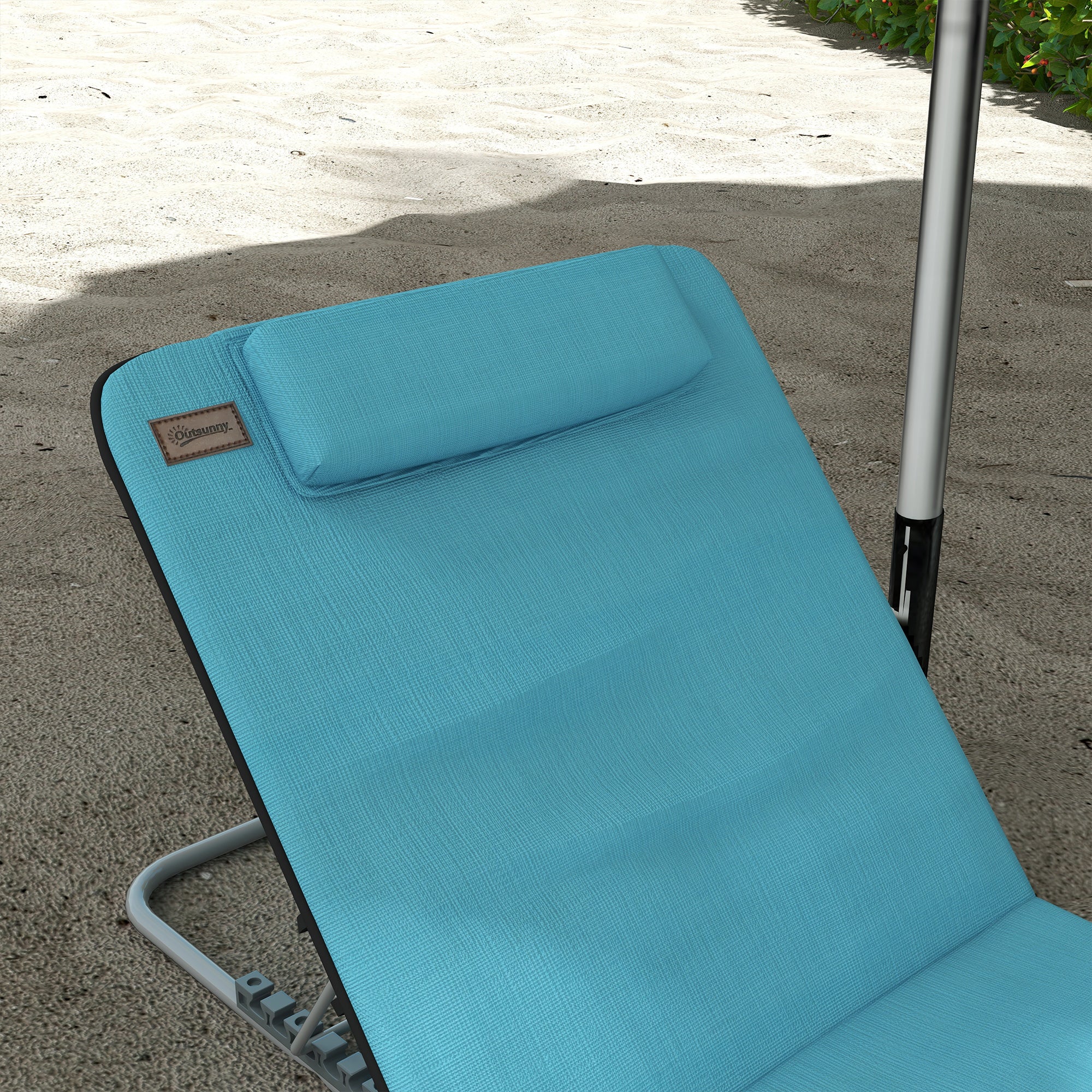 Outsunny 2 Pieces Outdoor Beach Mat Steel Reclining Chair Set Light Blue - Image 17
