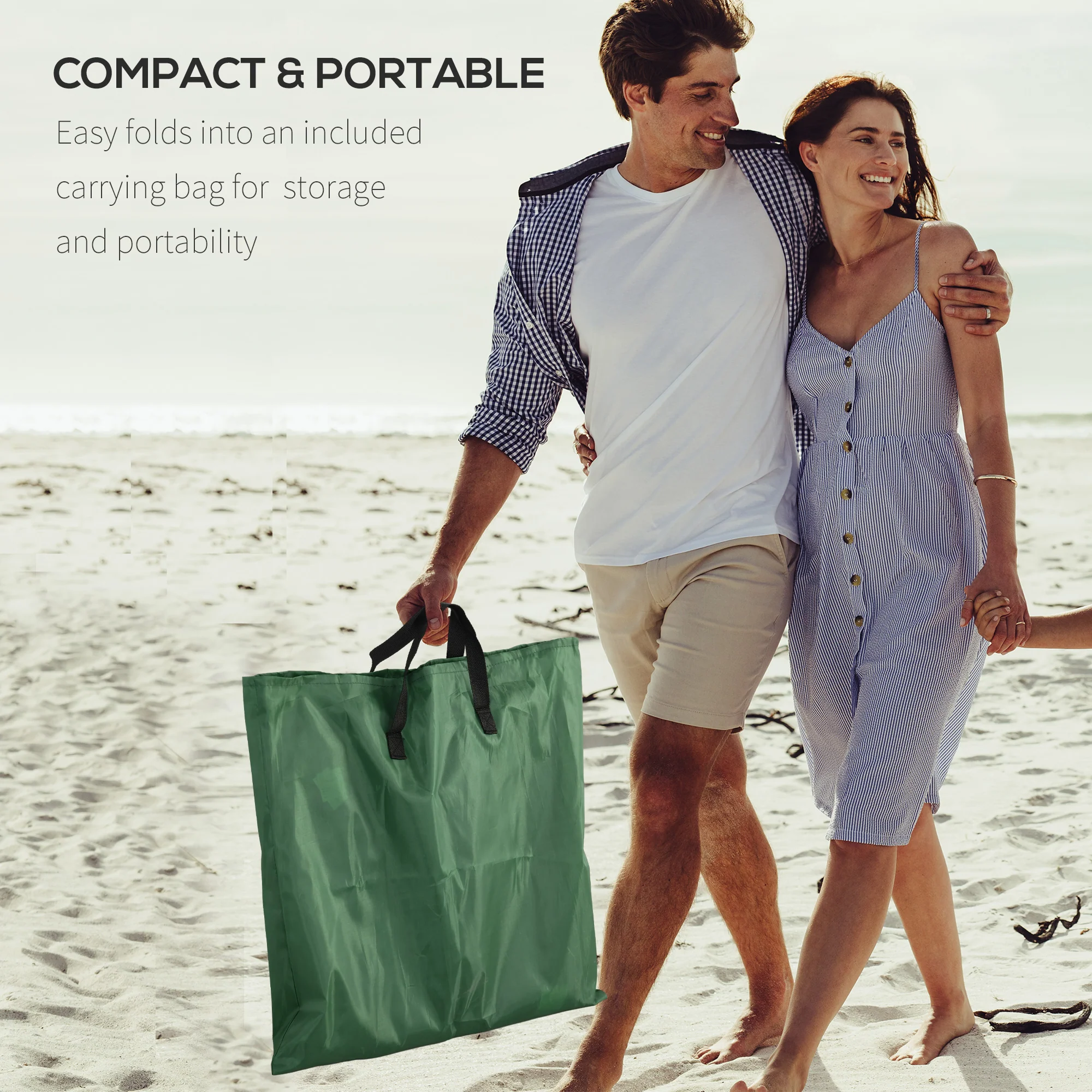 Outsunny 2 Pieces Outdoor Beach Mat Steel Reclining Chair Set Light Blue - Image 4