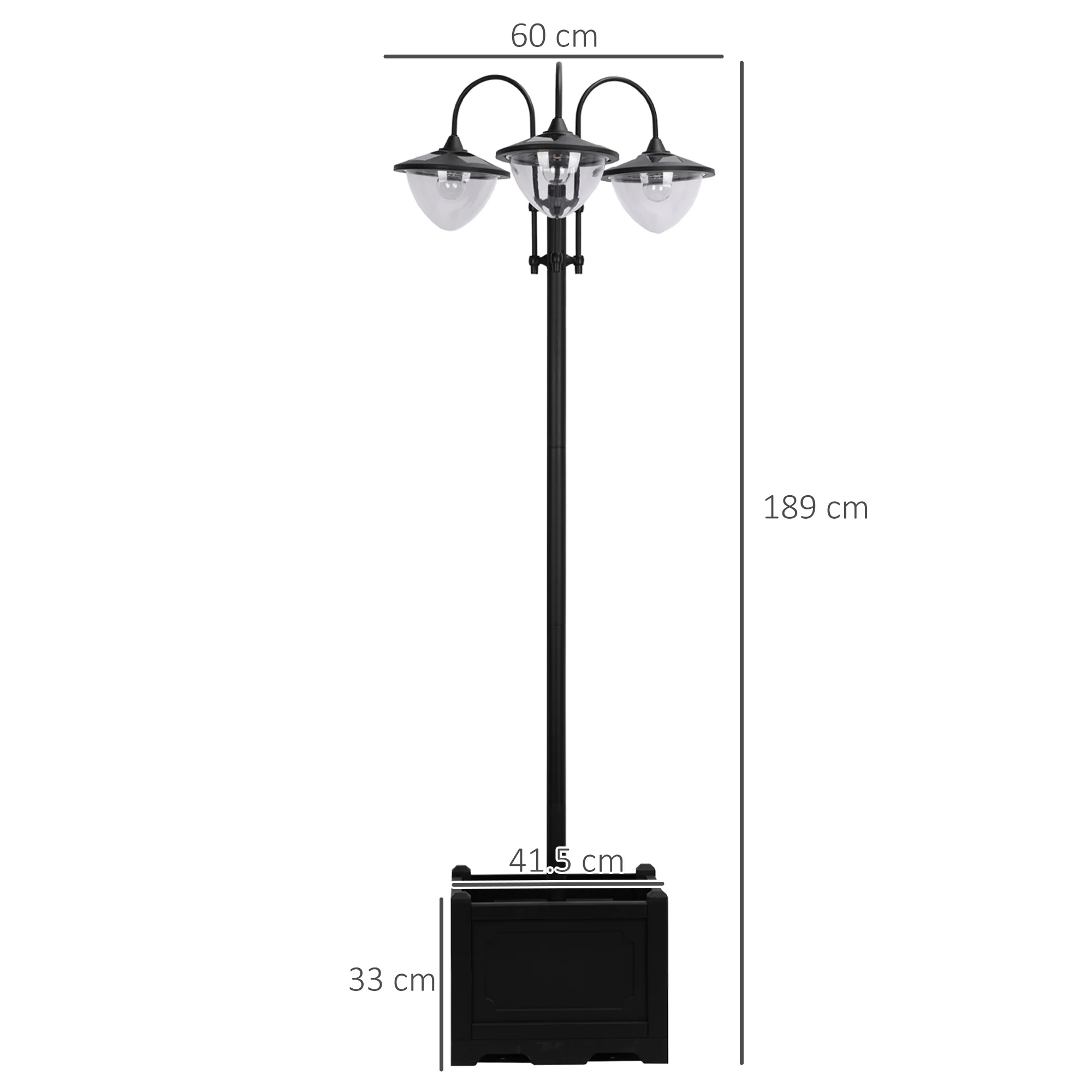 Outsunny 3-head LED Solar Light Lamp Street Light Post with Planter Base, Black - Image 5