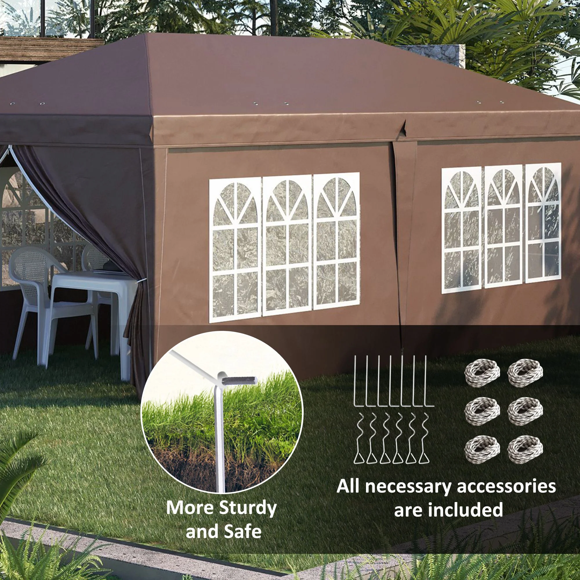 Outsunny 3 x 6m Pop Up Gazebo Height Adjustable Party Tent w/ Storage Bag Brown - Image 6