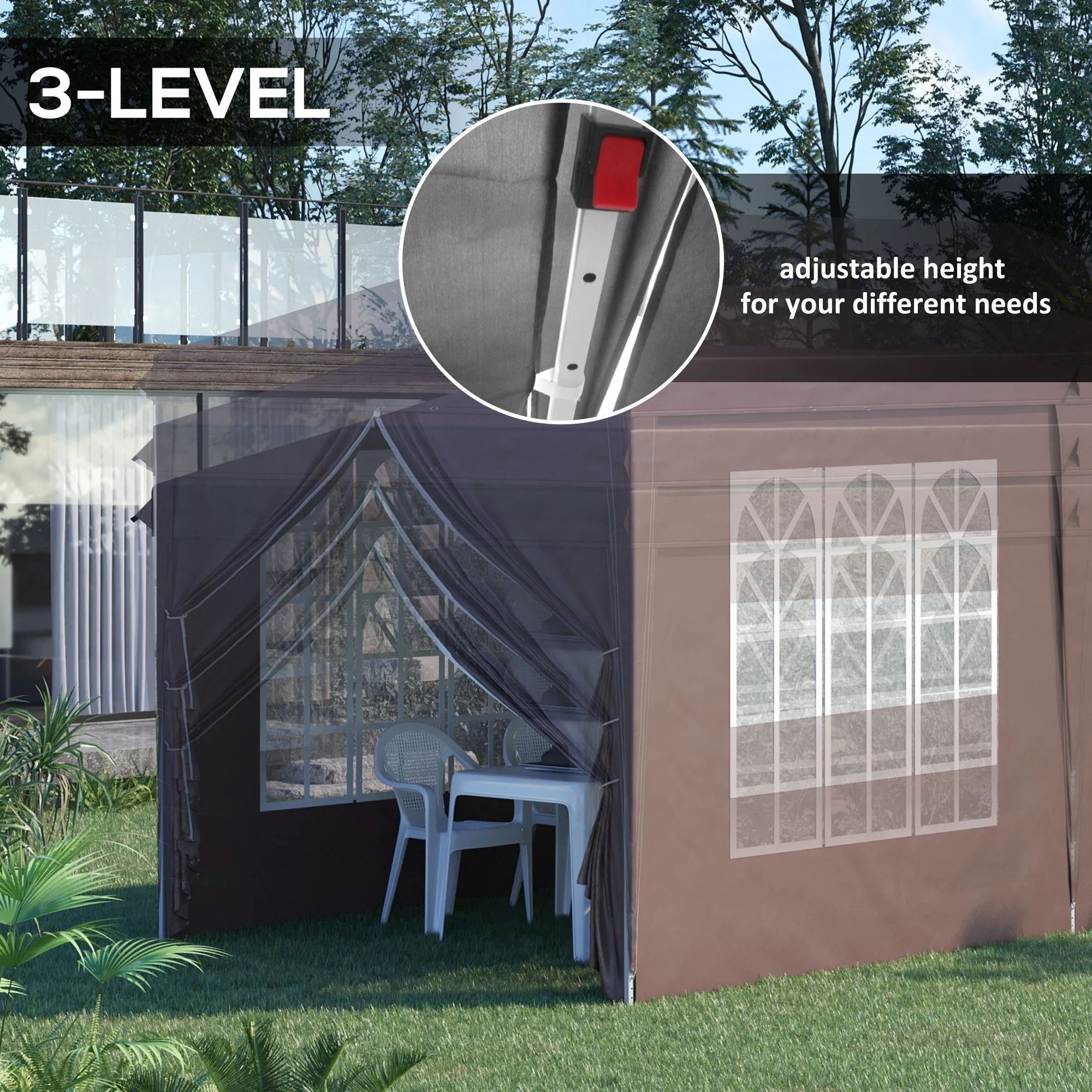 Outsunny 3 x 6m Pop Up Gazebo Height Adjustable Party Tent w/ Storage Bag Brown - Image 7