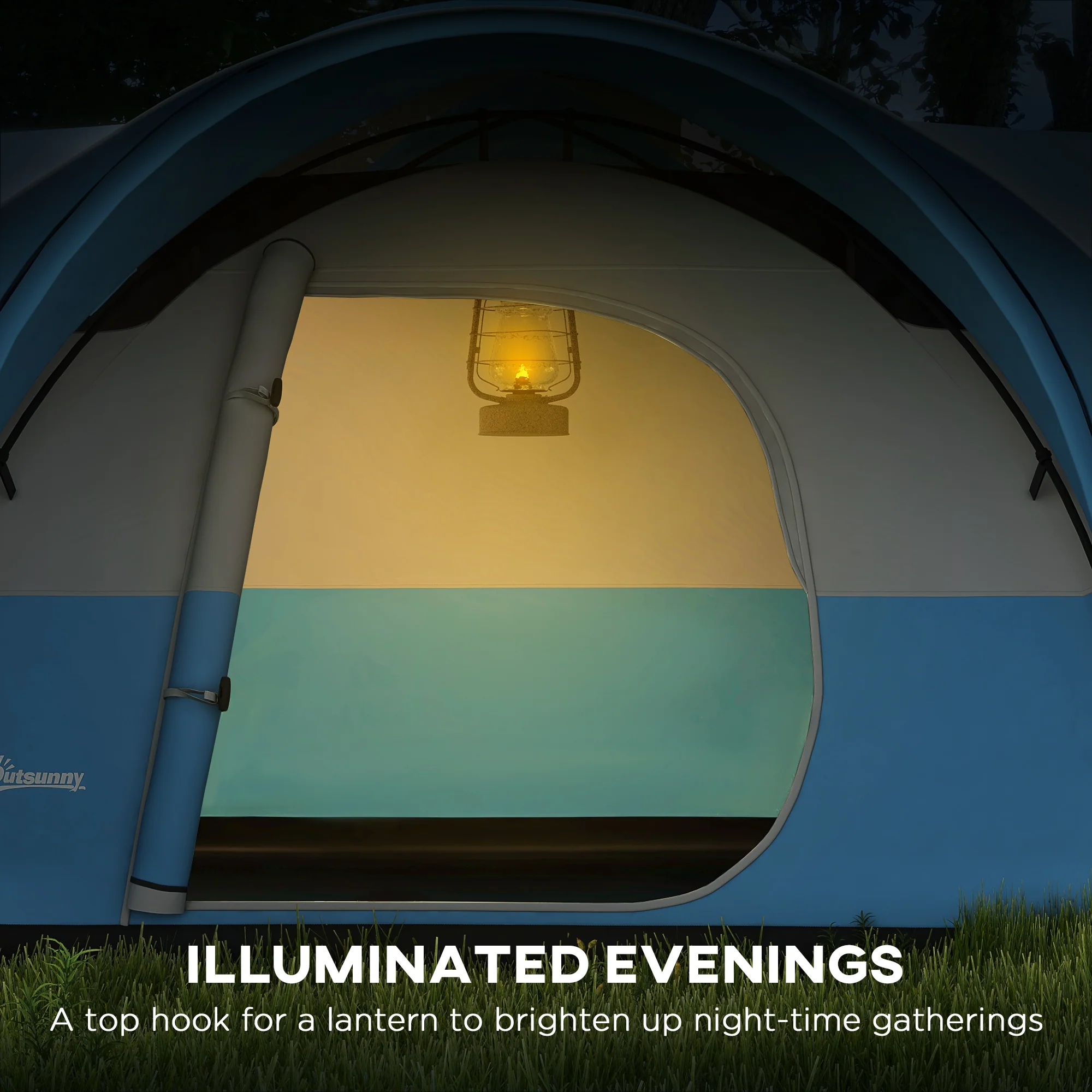 Outsunny 3000mm Waterproof Camping Tent w/ Porch & Sewn in Groundsheet, Blue - Image 7