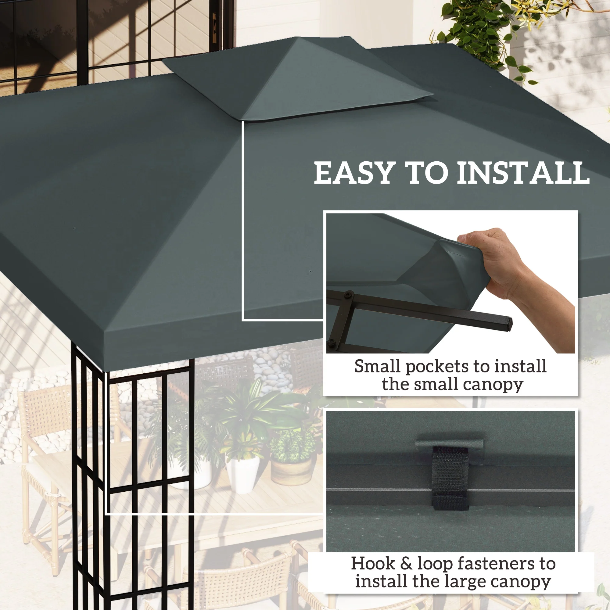 Outsunny 3(m) 2 Tier Gazebo Top Cover Replacement Canopy Roof Charcoal Grey - Image 4
