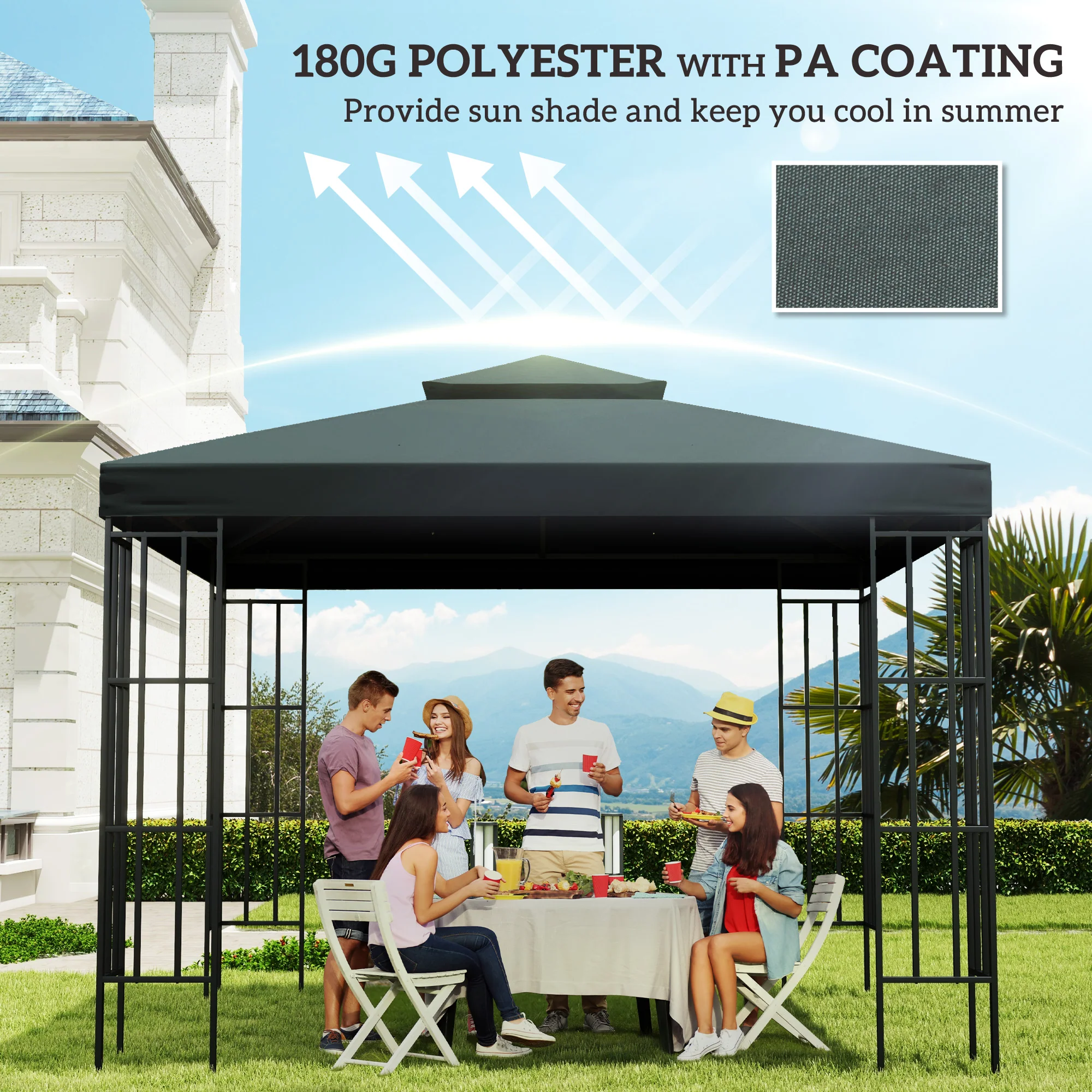 Outsunny 3(m) 2 Tier Gazebo Top Cover Replacement Canopy Roof Charcoal Grey - Image 6