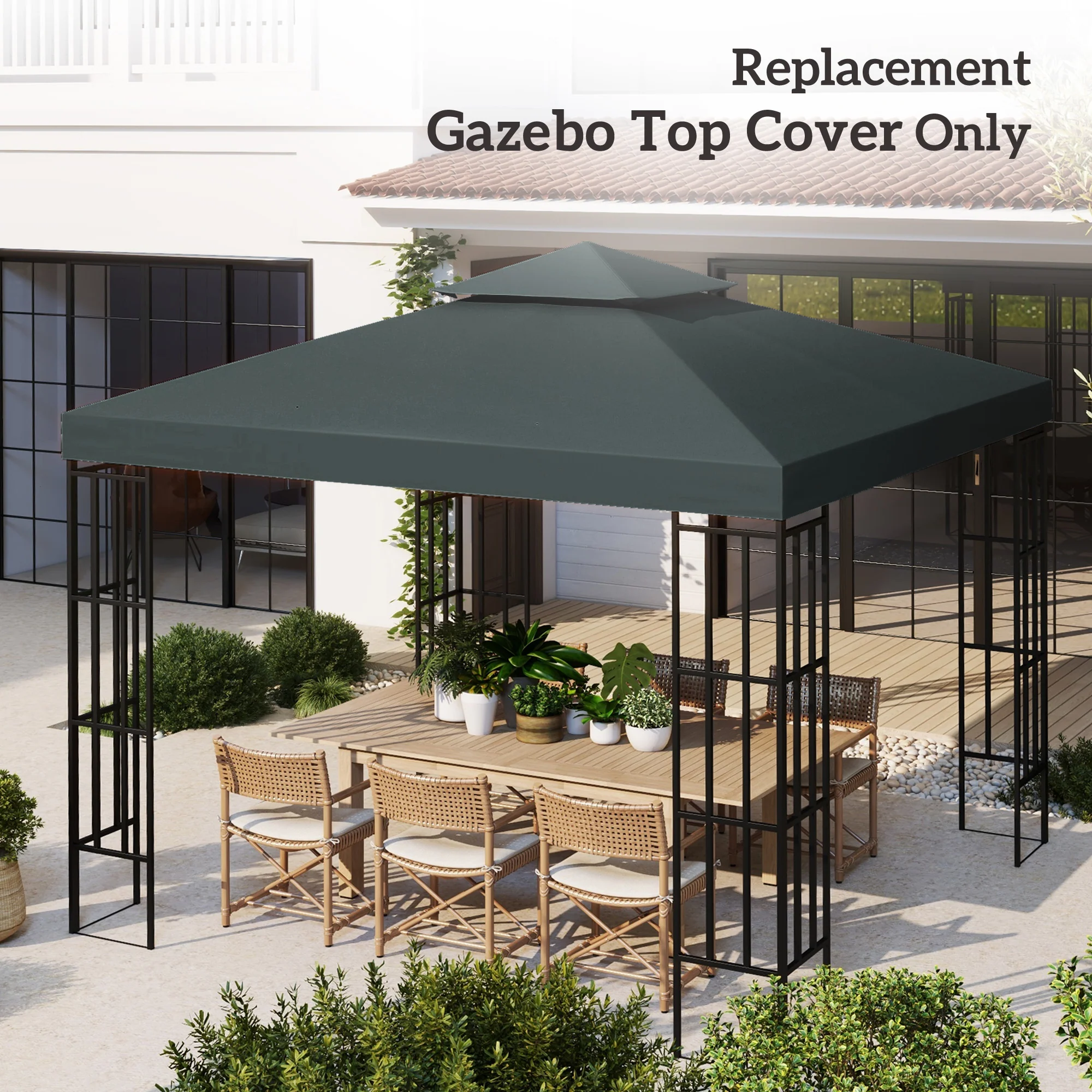 Outsunny 3(m) 2 Tier Gazebo Top Cover Replacement Canopy Roof Charcoal Grey - Image 7