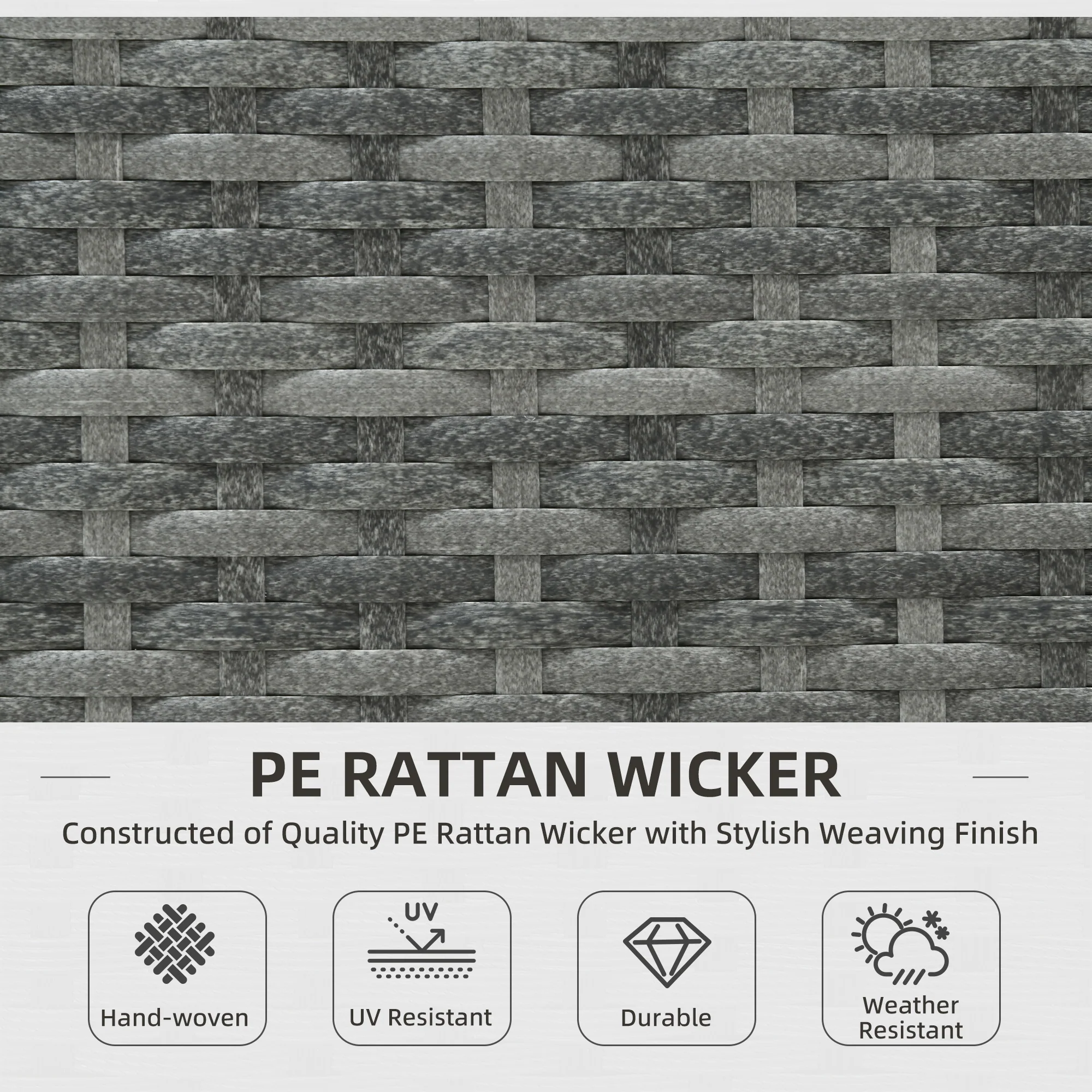 Outsunny 3Pcs Rattan Corner Sofa Set Coffee Table Garden Furniture w/ Cushion - Image 3