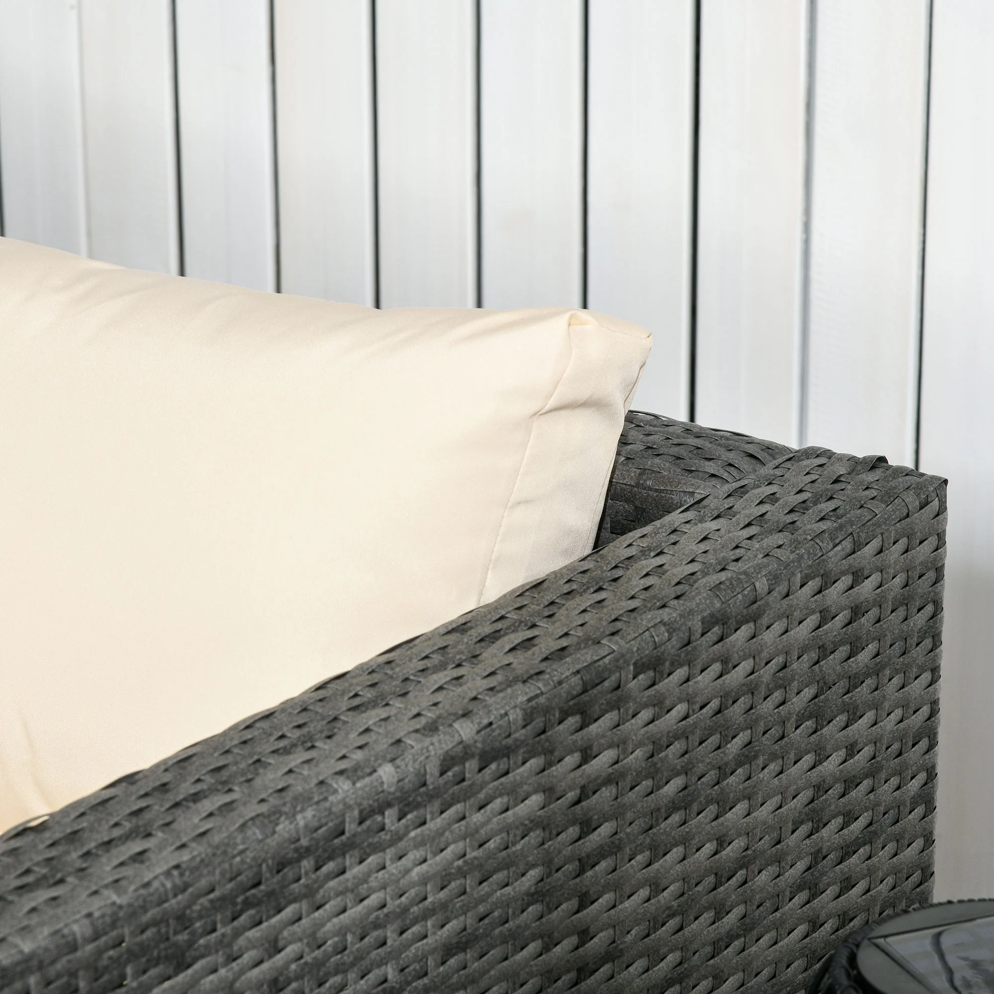 Outsunny 3Pcs Rattan Corner Sofa Set Coffee Table Garden Furniture w/ Cushion - Image 7