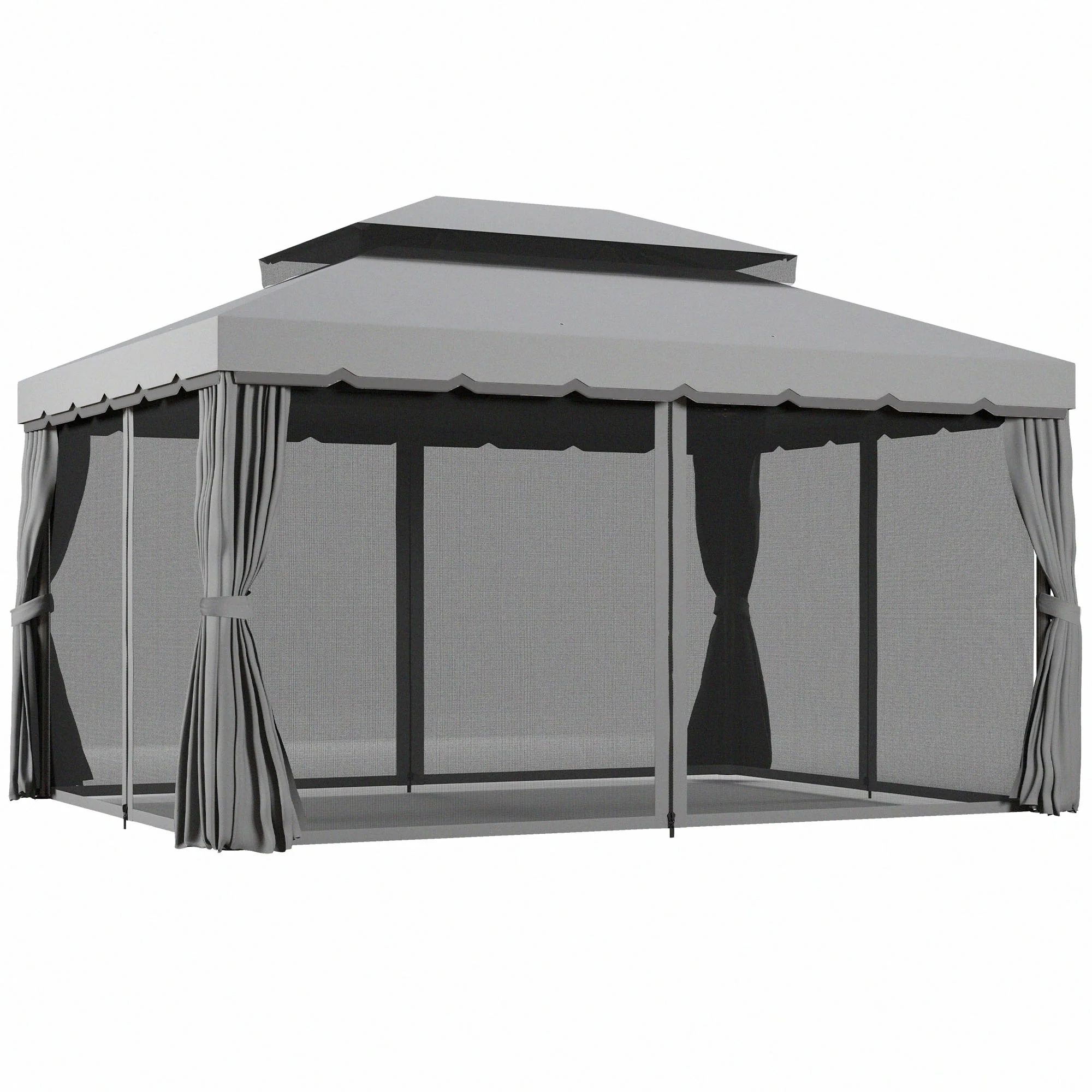 Outsunny 3x4m 2-Tier Gazebo Aluminium Garden Marquee Party Tent Light Grey - Image 10