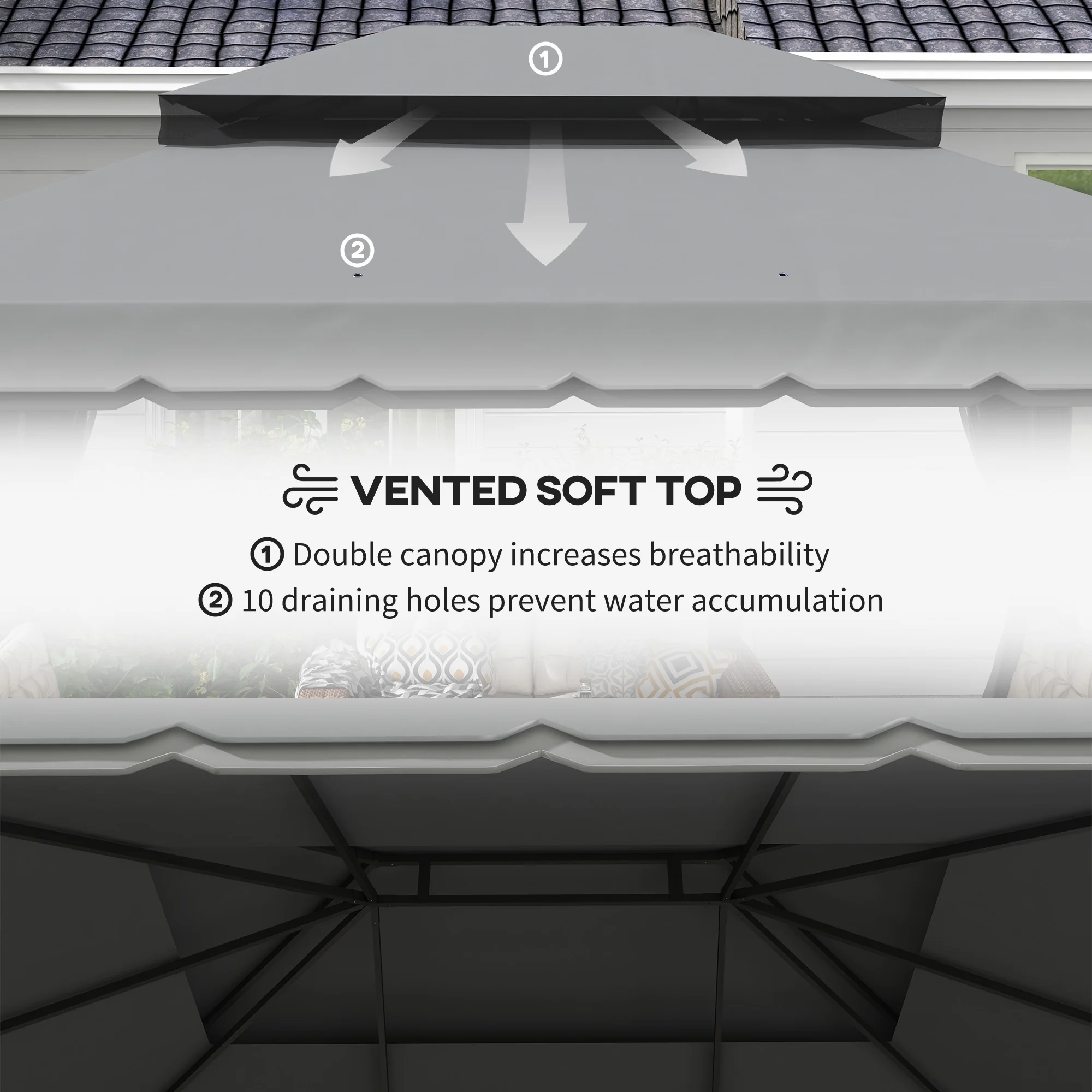 Outsunny 3x4m 2-Tier Gazebo Aluminium Garden Marquee Party Tent Light Grey - Image 13