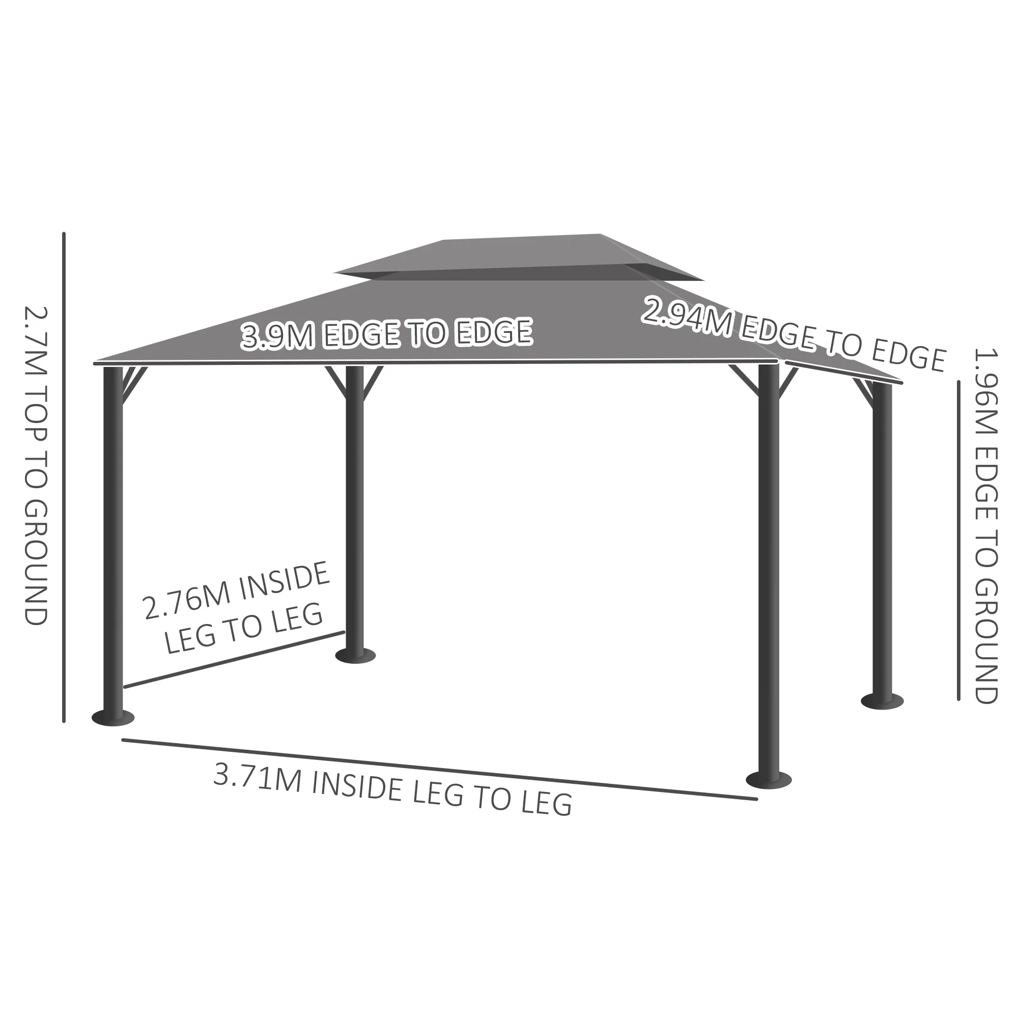 Outsunny 3x4m 2-Tier Gazebo Aluminium Garden Marquee Party Tent Light Grey - Image 14