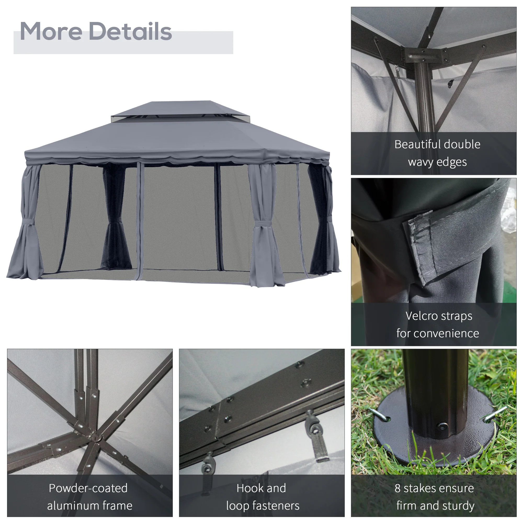 Outsunny 3x4m 2-Tier Gazebo Aluminium Garden Marquee Party Tent Light Grey - Image 6