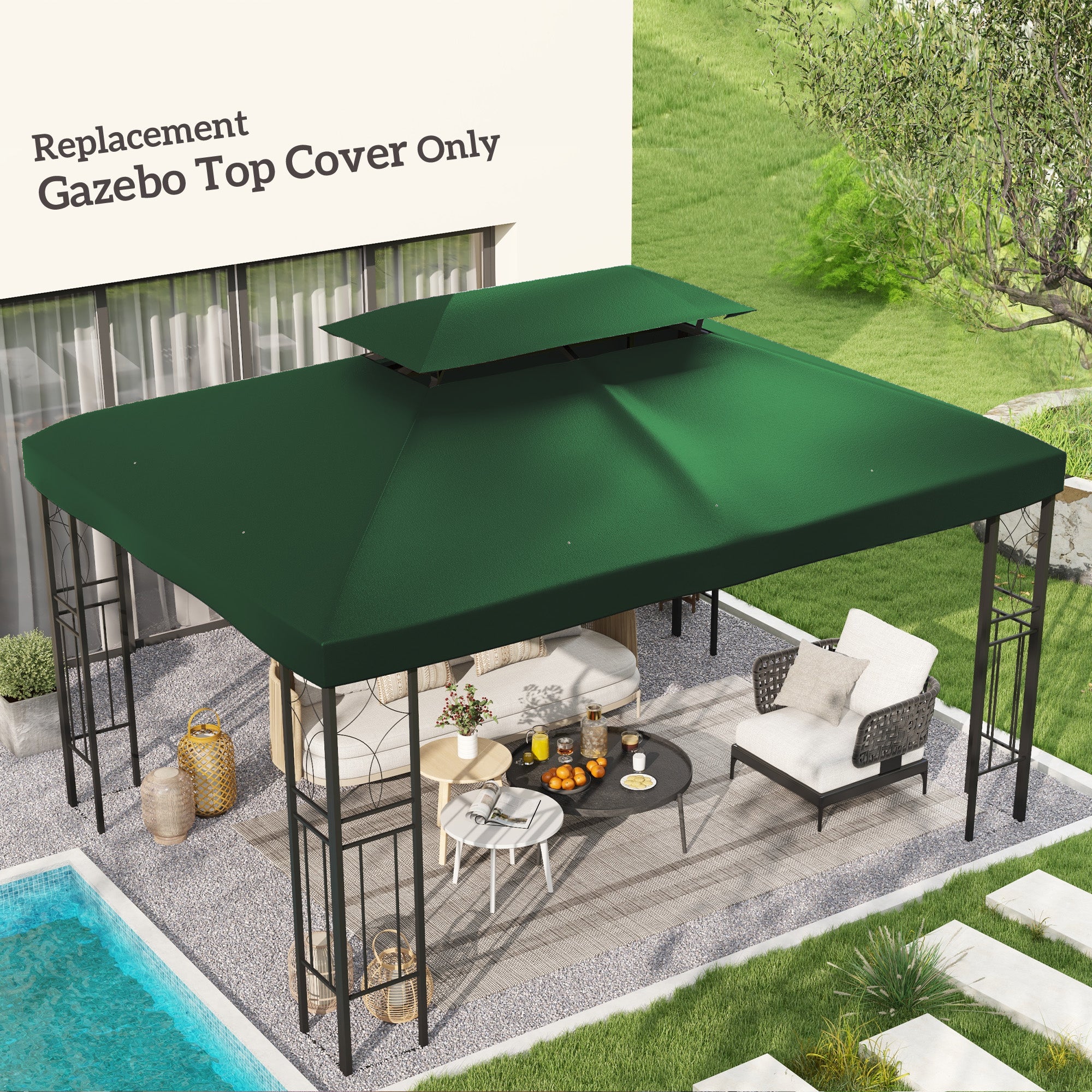 Outsunny 3x4m Gazebo Replacement Roof Canopy 2 Tier Top UV Cover - Image 11