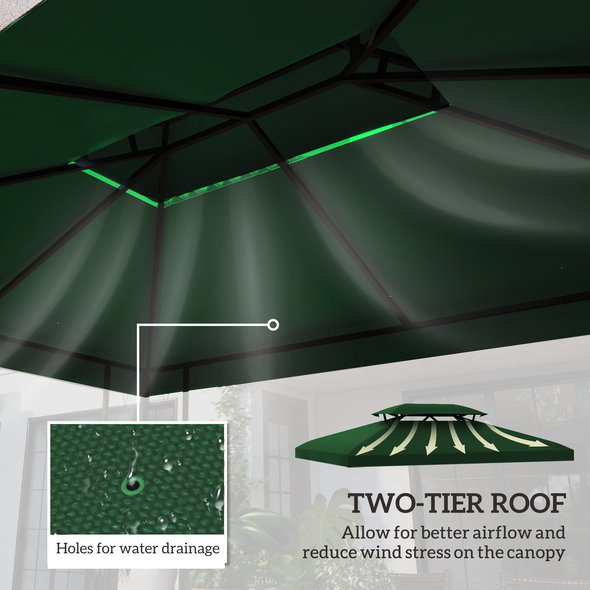 Outsunny 3x4m Gazebo Replacement Roof Canopy 2 Tier Top UV Cover - Image 12
