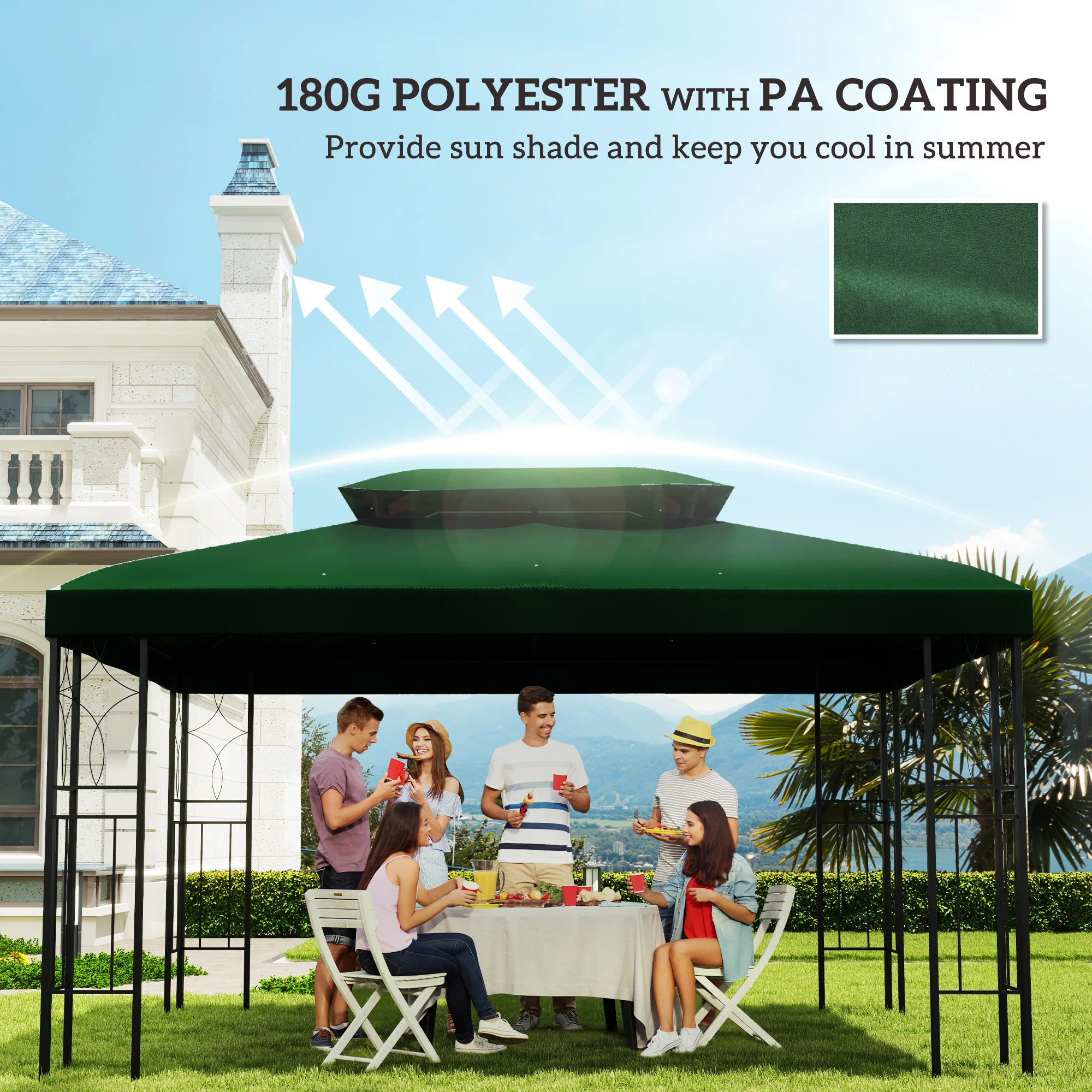 Outsunny 3x4m Gazebo Replacement Roof Canopy 2 Tier Top UV Cover - Image 15