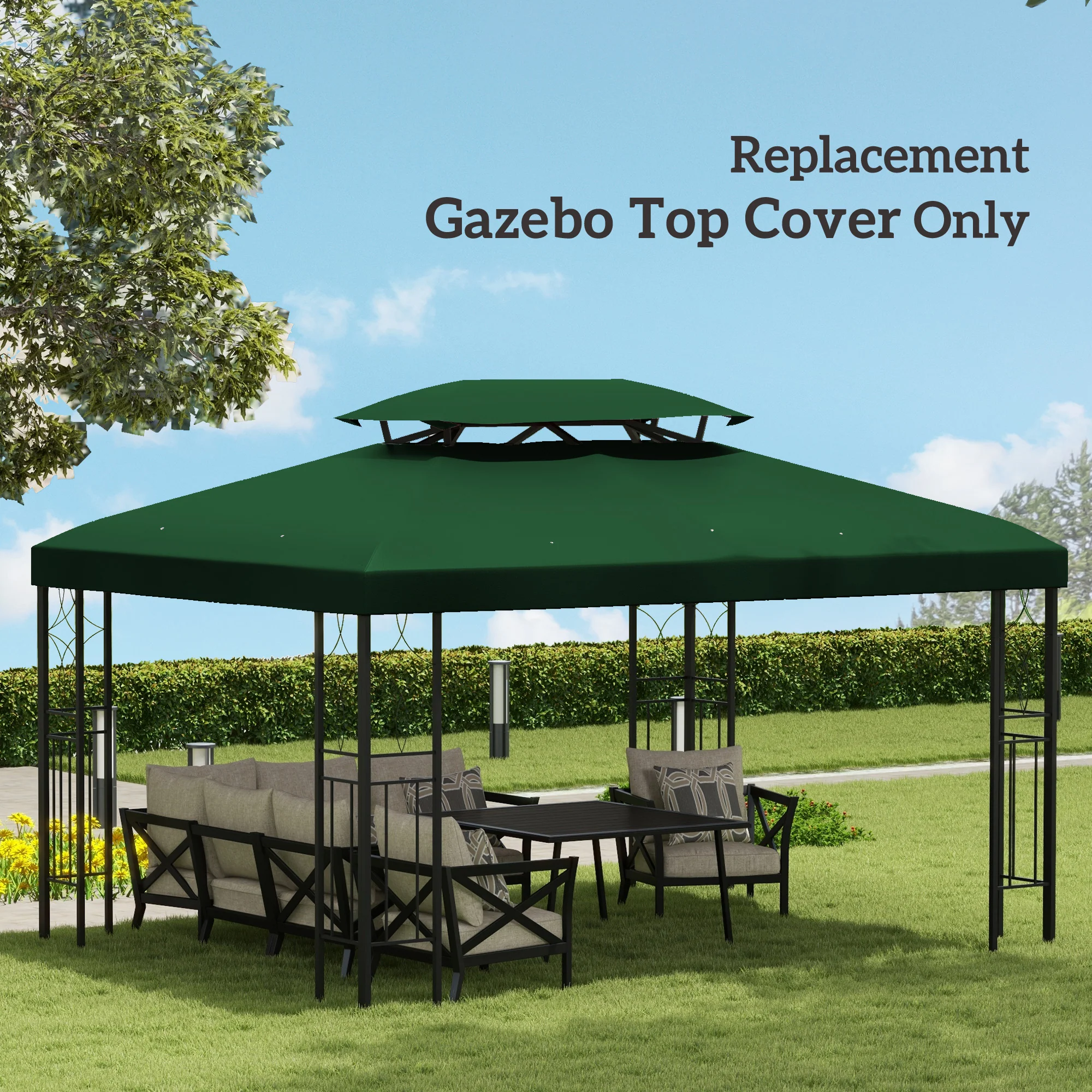 Outsunny 3x4m Gazebo Replacement Roof Canopy 2 Tier Top UV Cover - Image 16