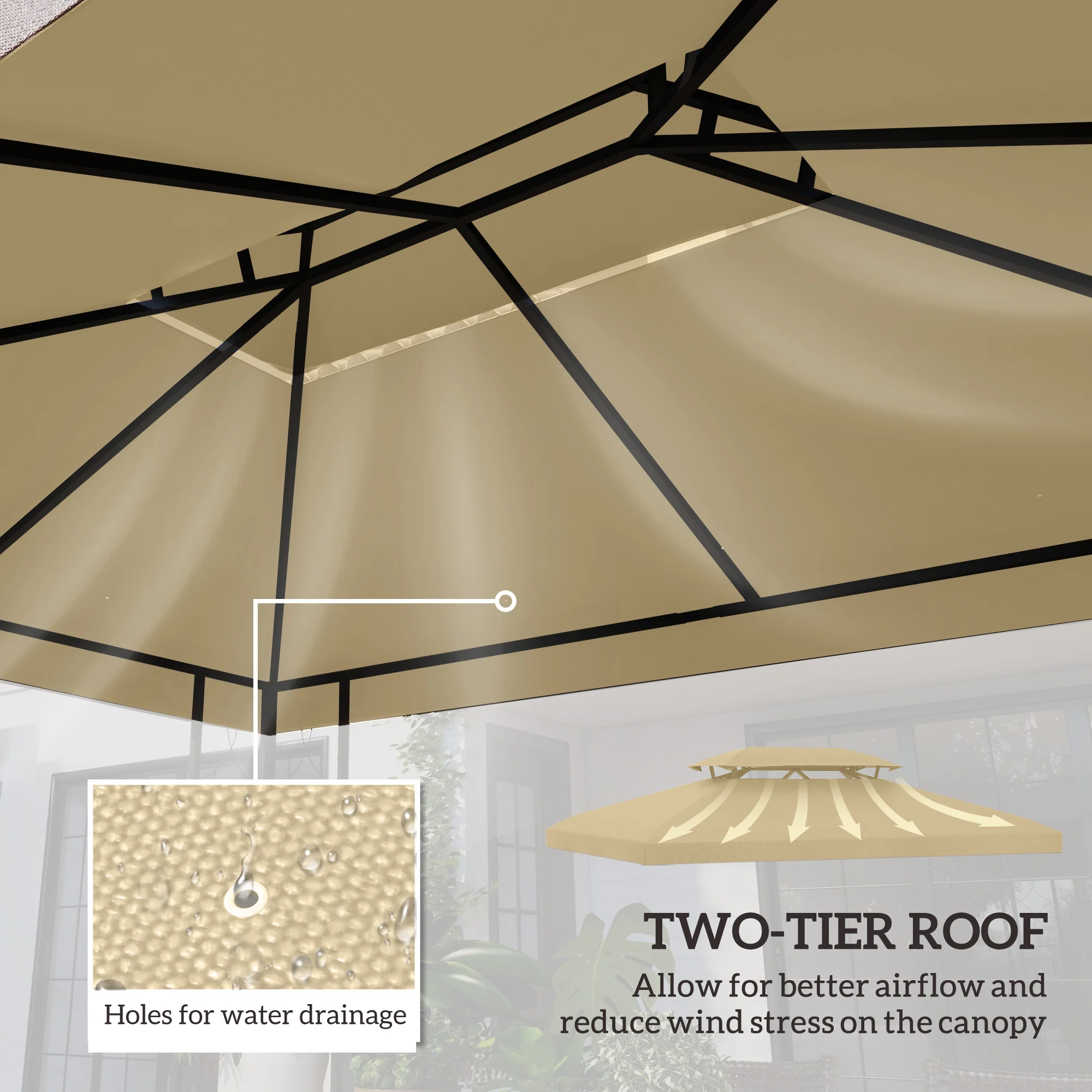 Outsunny 3x4m Gazebo Replacement Roof Canopy 2 Tier Top UV Cover - Image 3
