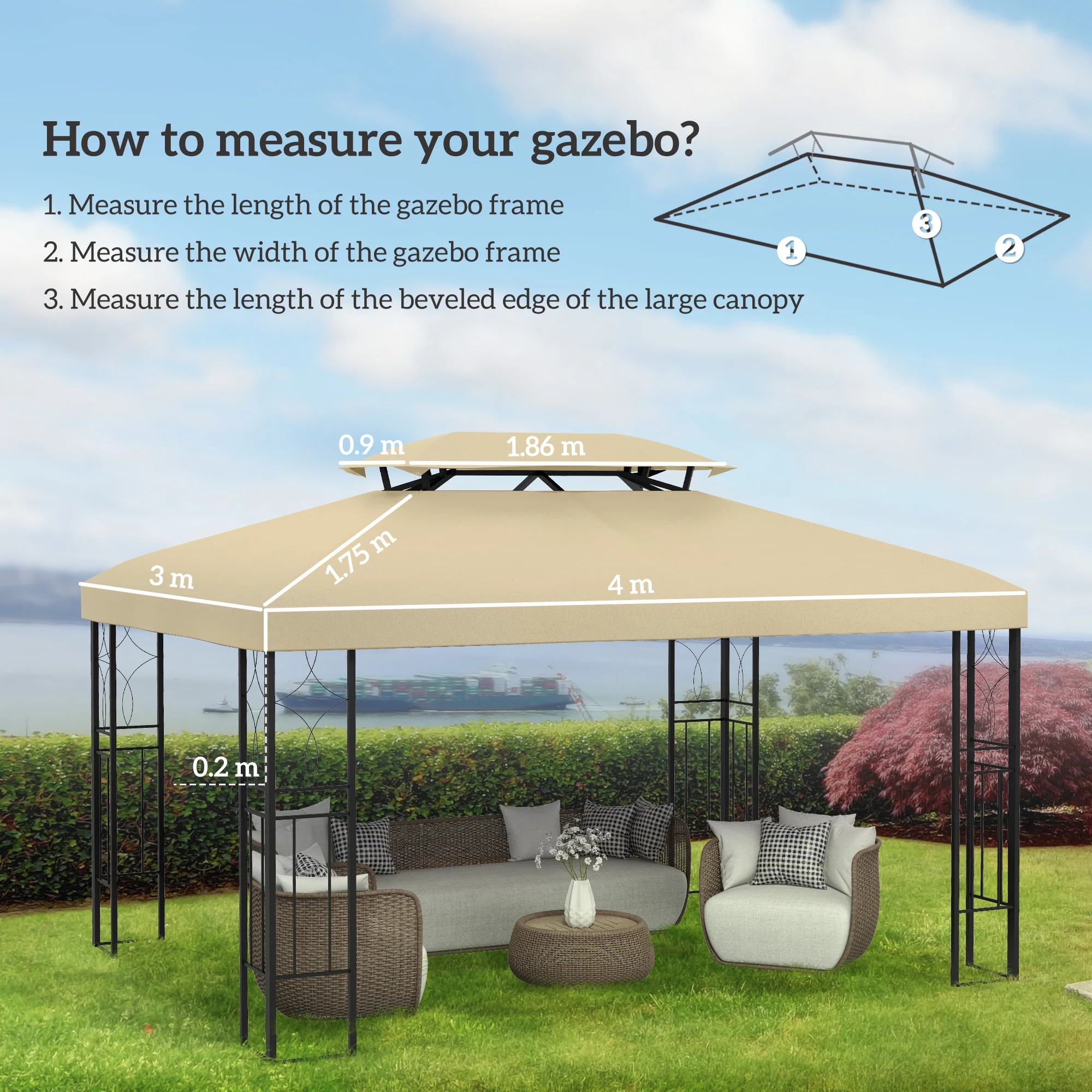 Outsunny 3x4m Gazebo Replacement Roof Canopy 2 Tier Top UV Cover - Image 5