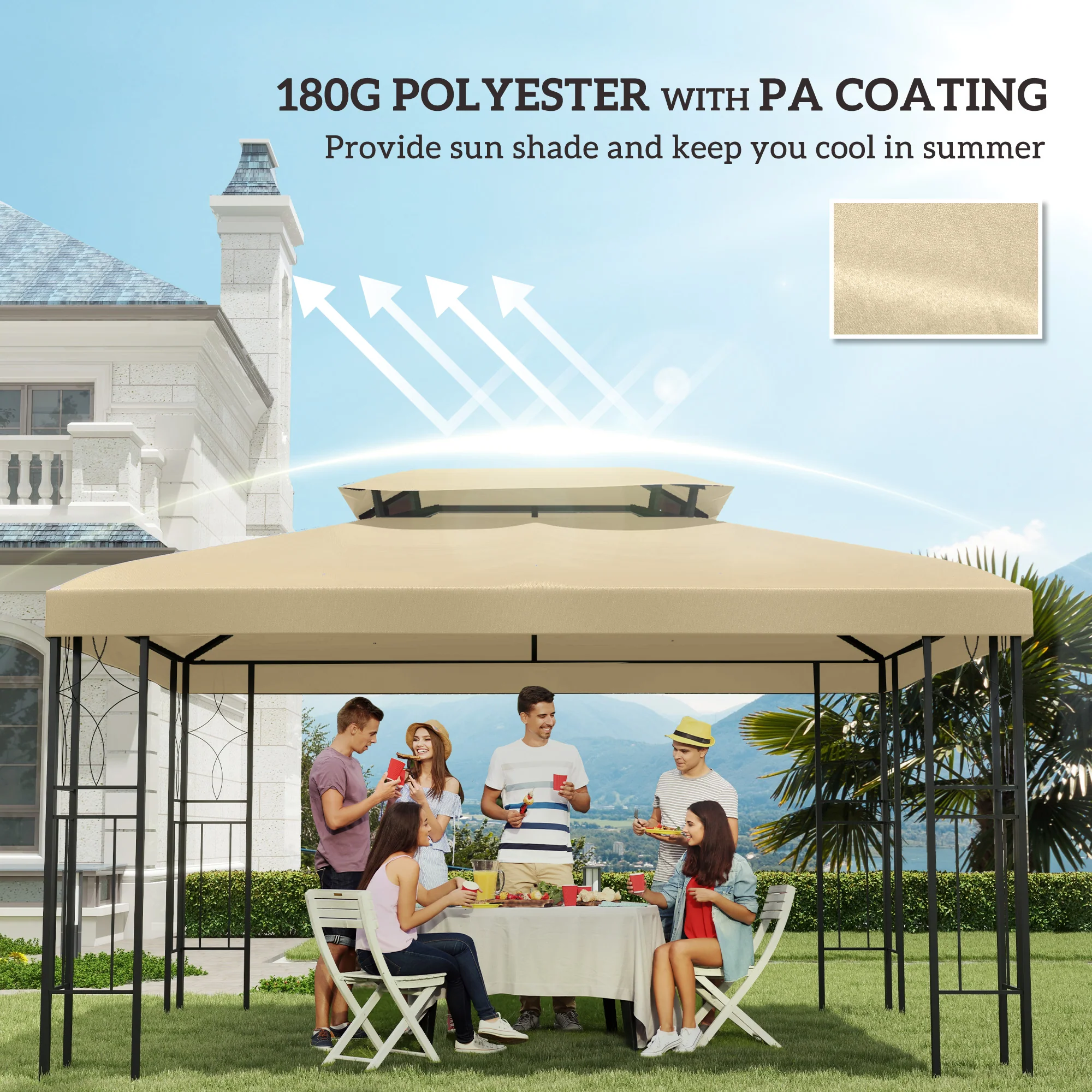 Outsunny 3x4m Gazebo Replacement Roof Canopy 2 Tier Top UV Cover - Image 6