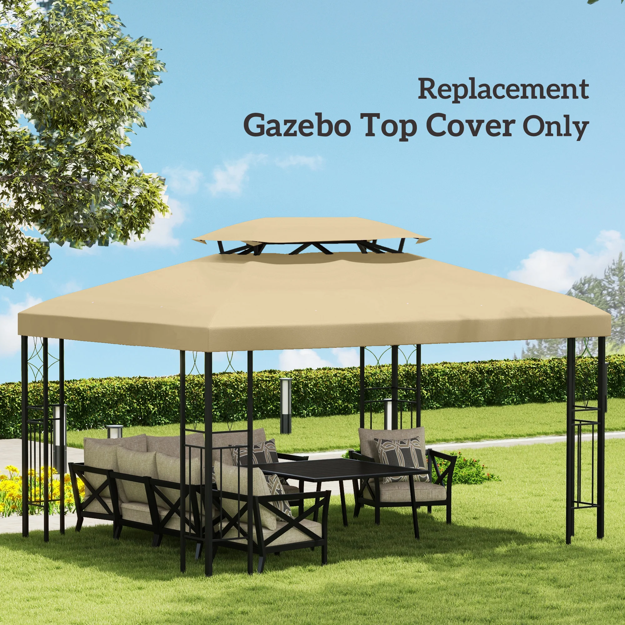 Outsunny 3x4m Gazebo Replacement Roof Canopy 2 Tier Top UV Cover - Image 7