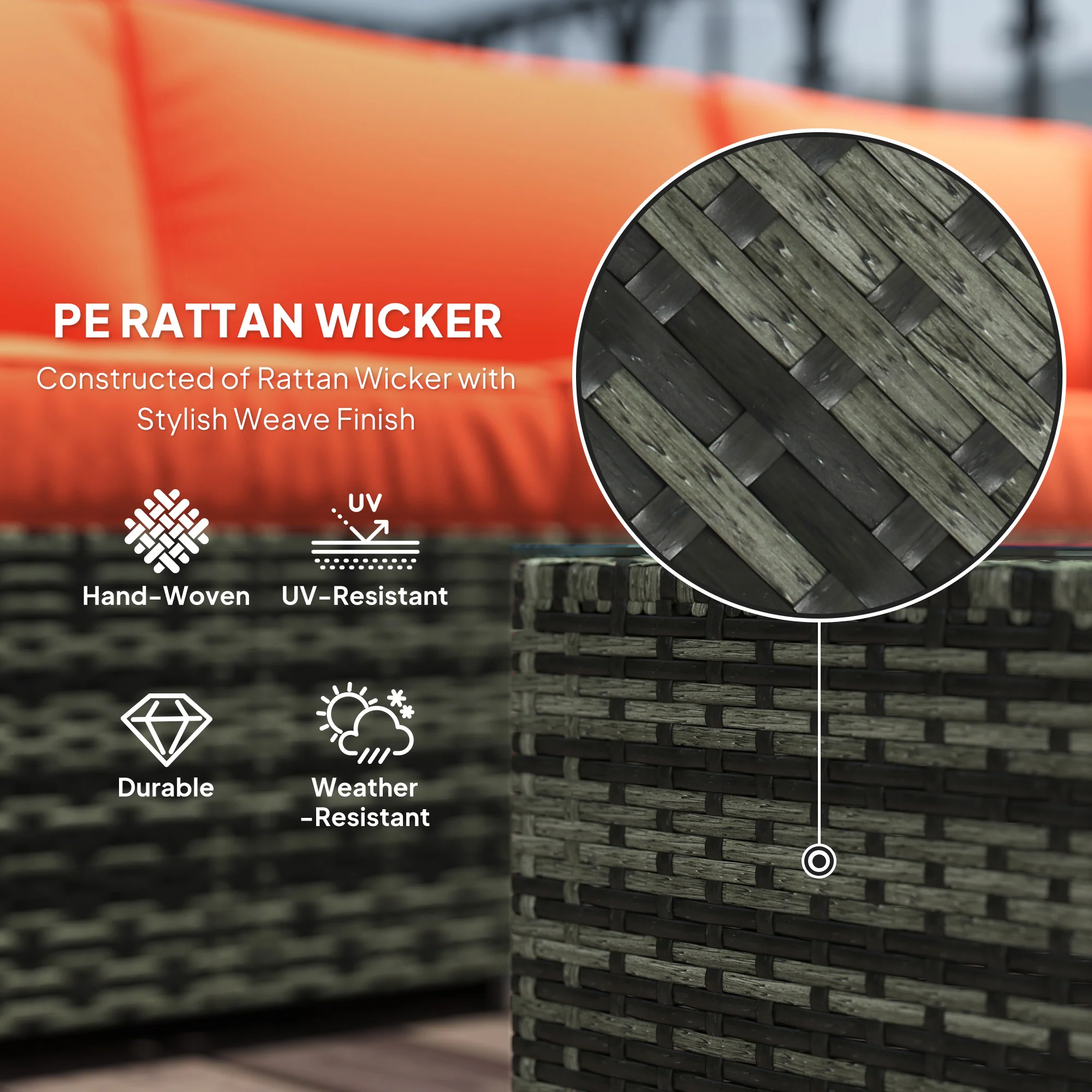 Outsunny 4 Pieces Rattan Garden Furniture Sofa Set with Coffee Table Orange - Image 3