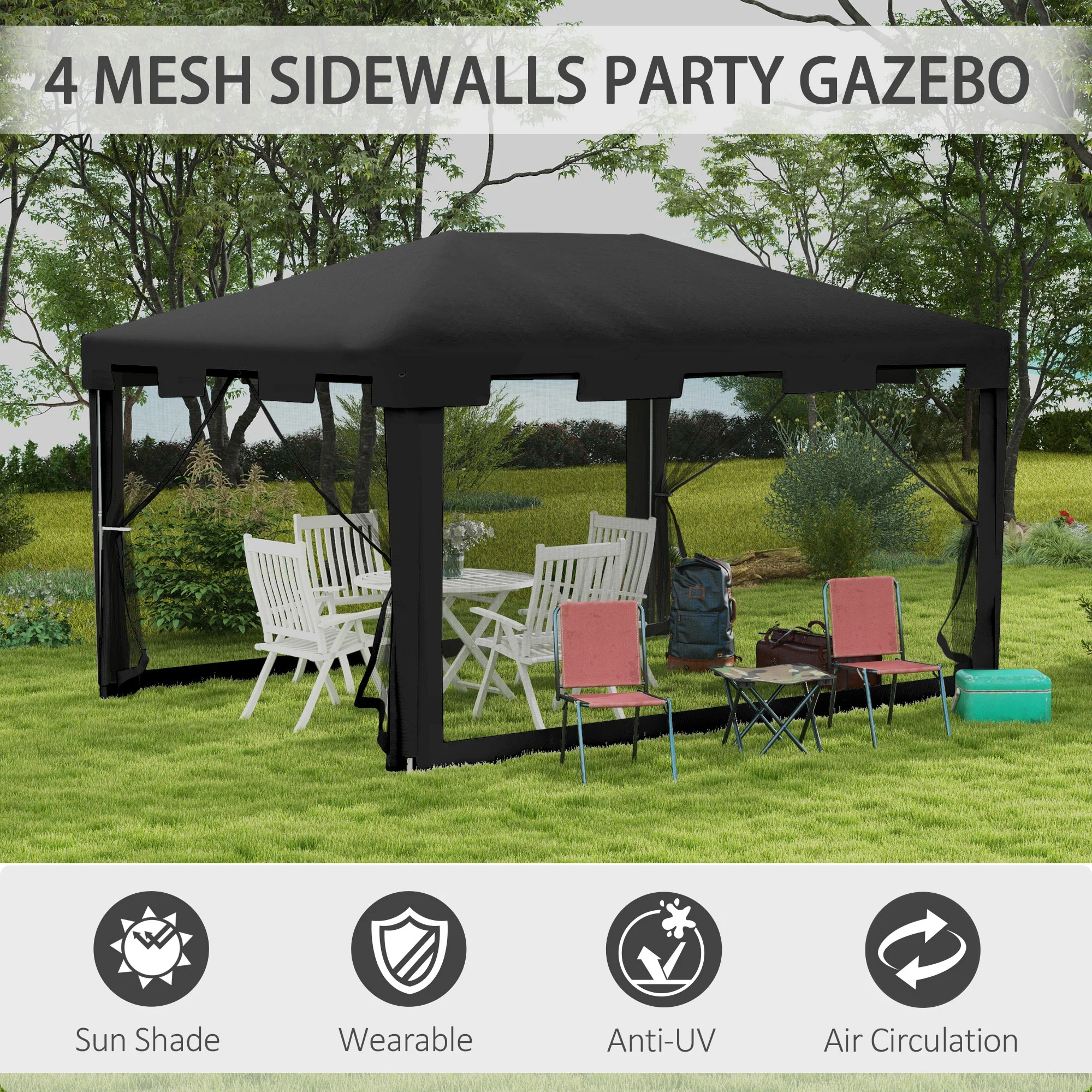 Outsunny 4 X 3m Party Tent Waterproof Garden Gazebo Canopy Wedding Cover Shade - Image 3