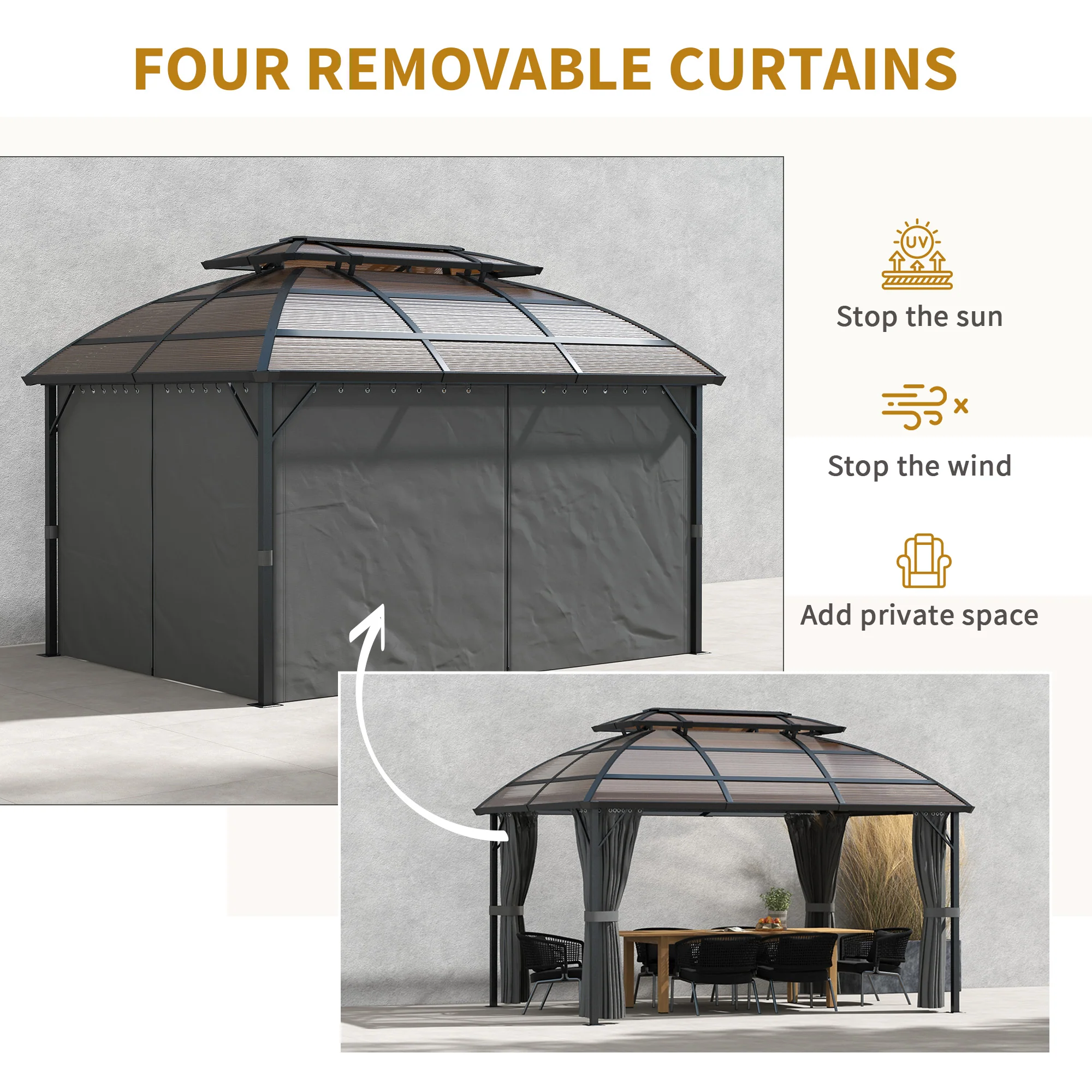Outsunny 4 X 3(m) Polycarbonate Gazebo For Lawn, Yard, Patio, Deck - Image 6