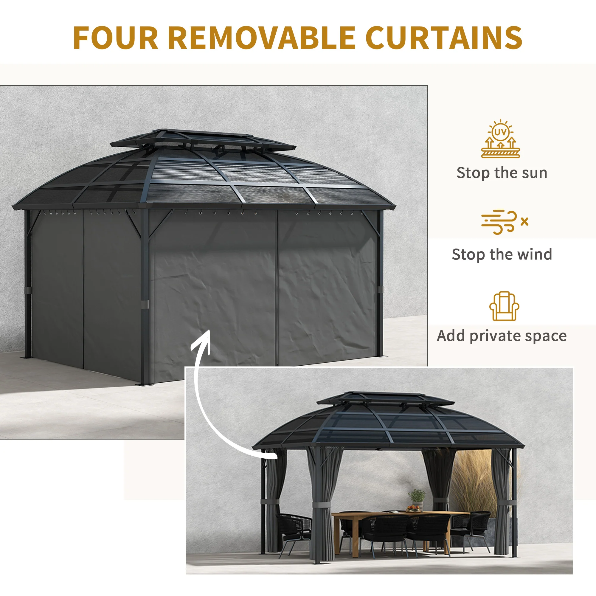 Outsunny 4 X 3(m) Polycarbonate Gazebo For Lawn, Yard, Patio, Deck - Image 5