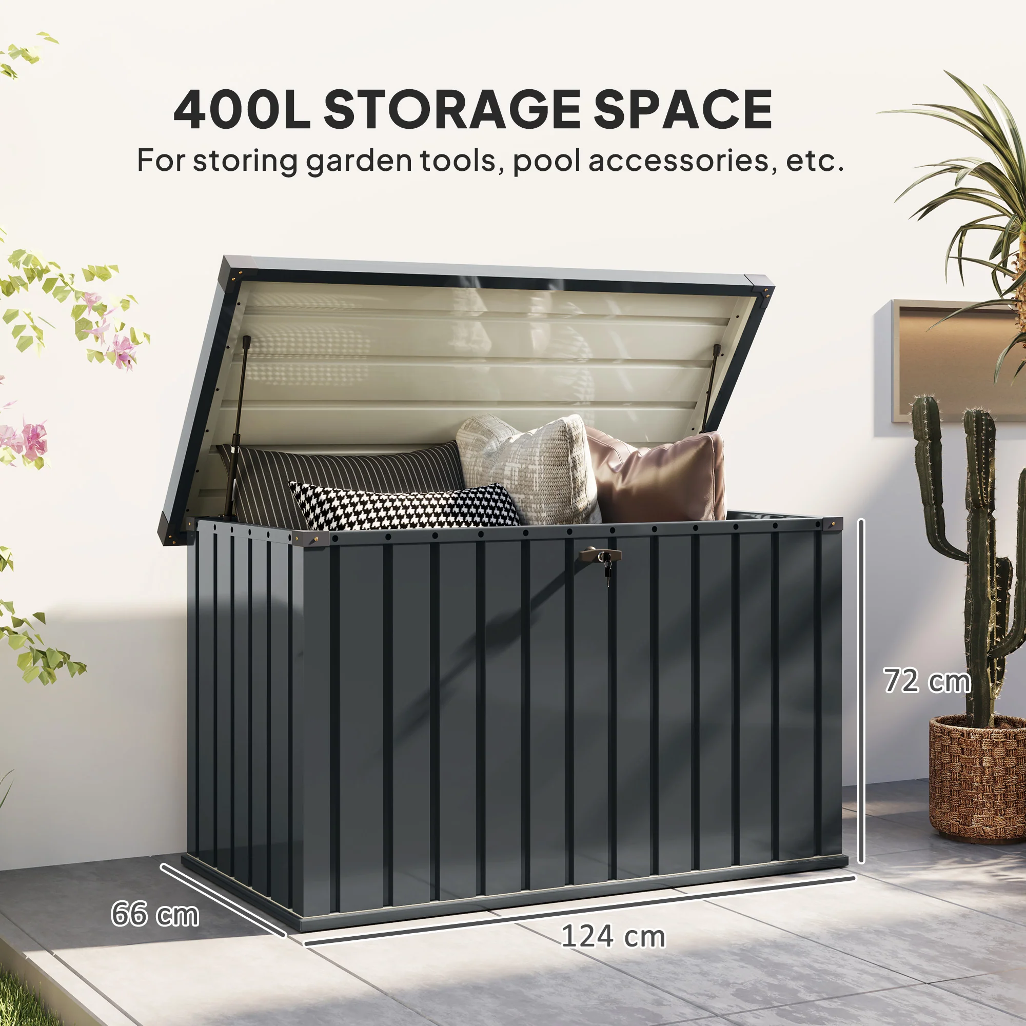 Outsunny 400L Waterproof Metal Outdoor Storage Box with Lock and Keys - Image 5