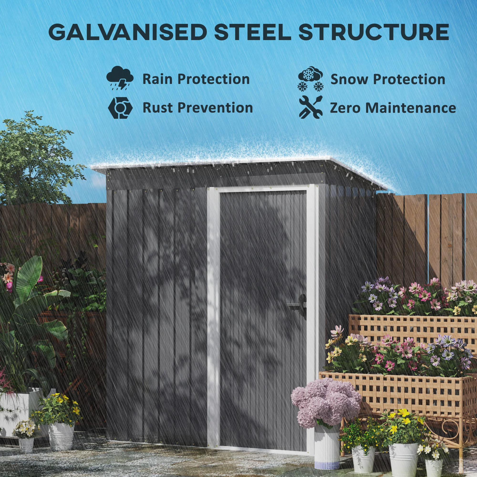 Outsunny 5 x 3ft Garden Storage Shed Sliding Door Sloped Roof Tool, Grey - Image 3