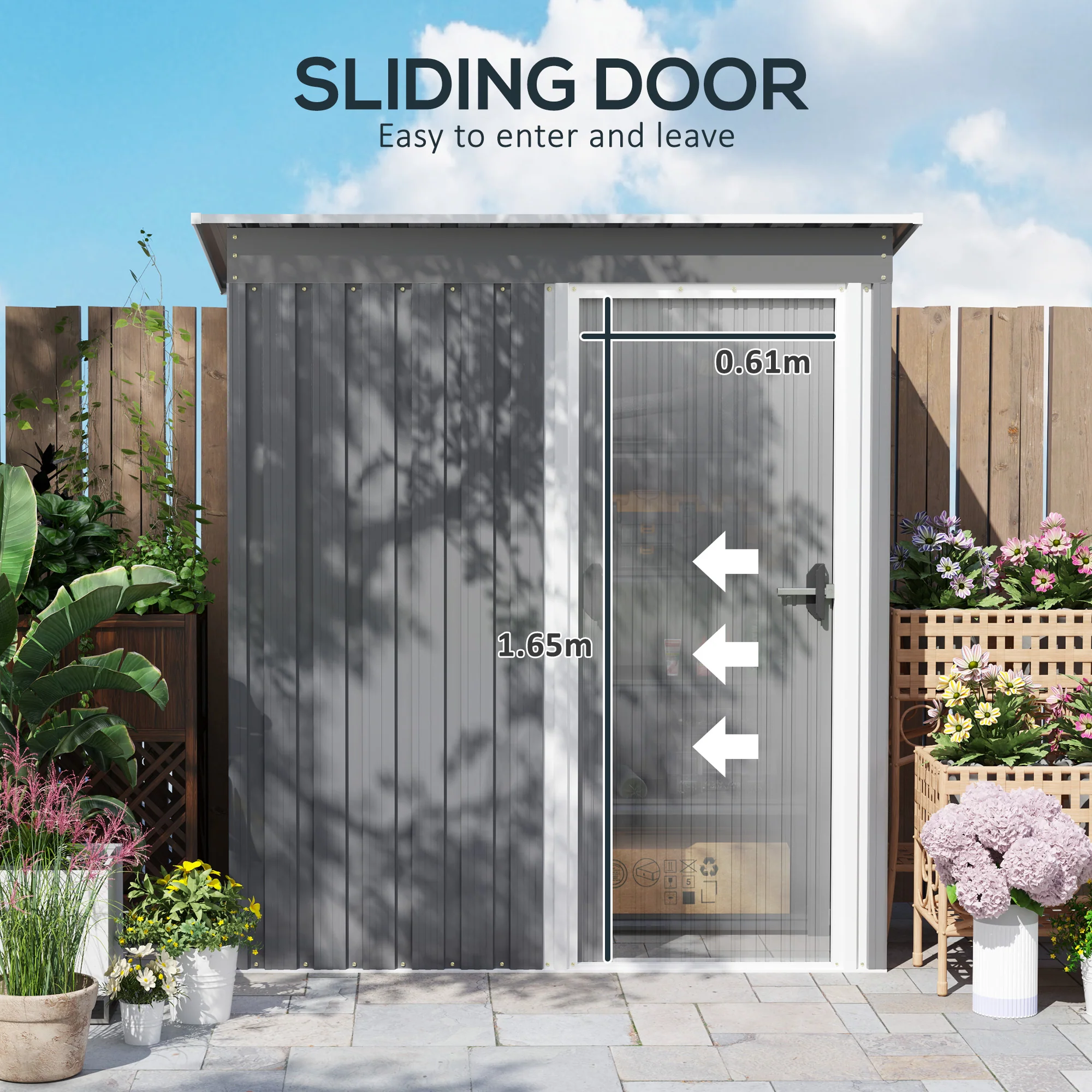 Outsunny 5 x 3ft Garden Storage Shed Sliding Door Sloped Roof Tool, Grey - Image 4