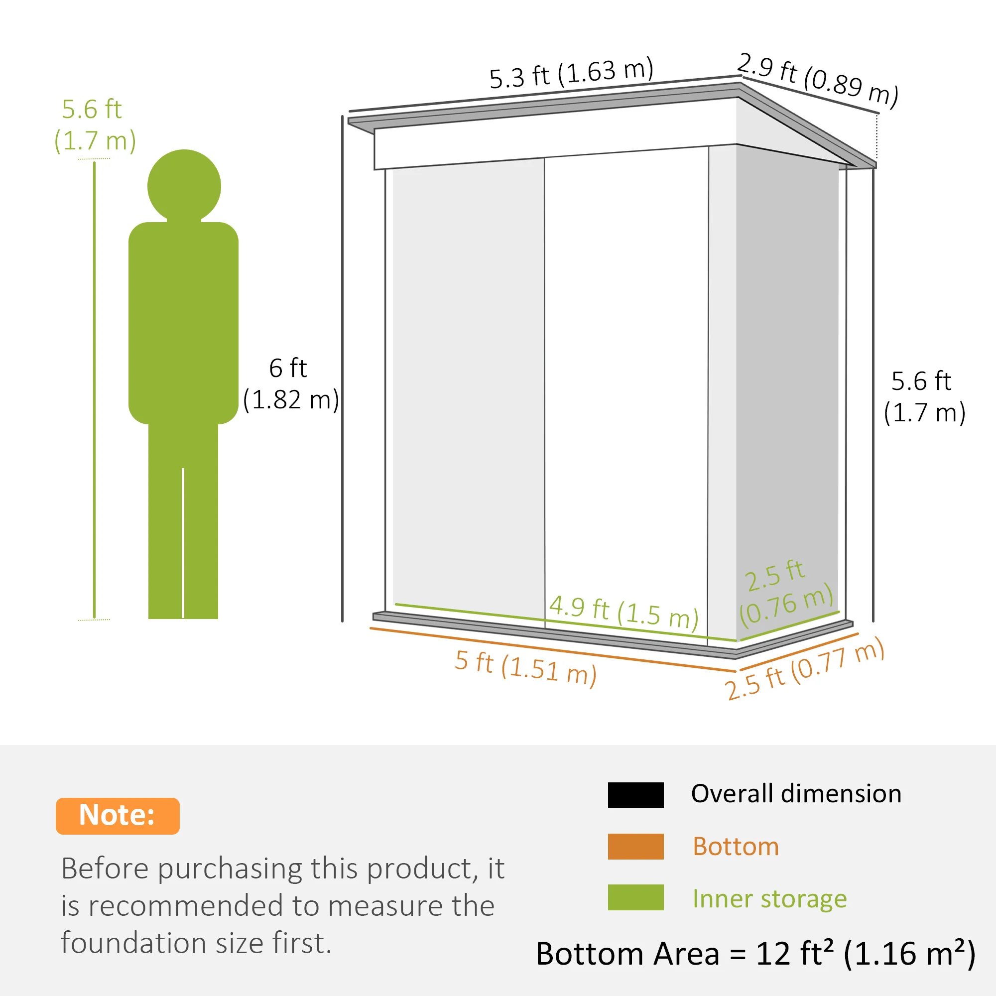 Outsunny 5 x 3ft Garden Storage Shed Sliding Door Sloped Roof Tool, Grey - Image 5