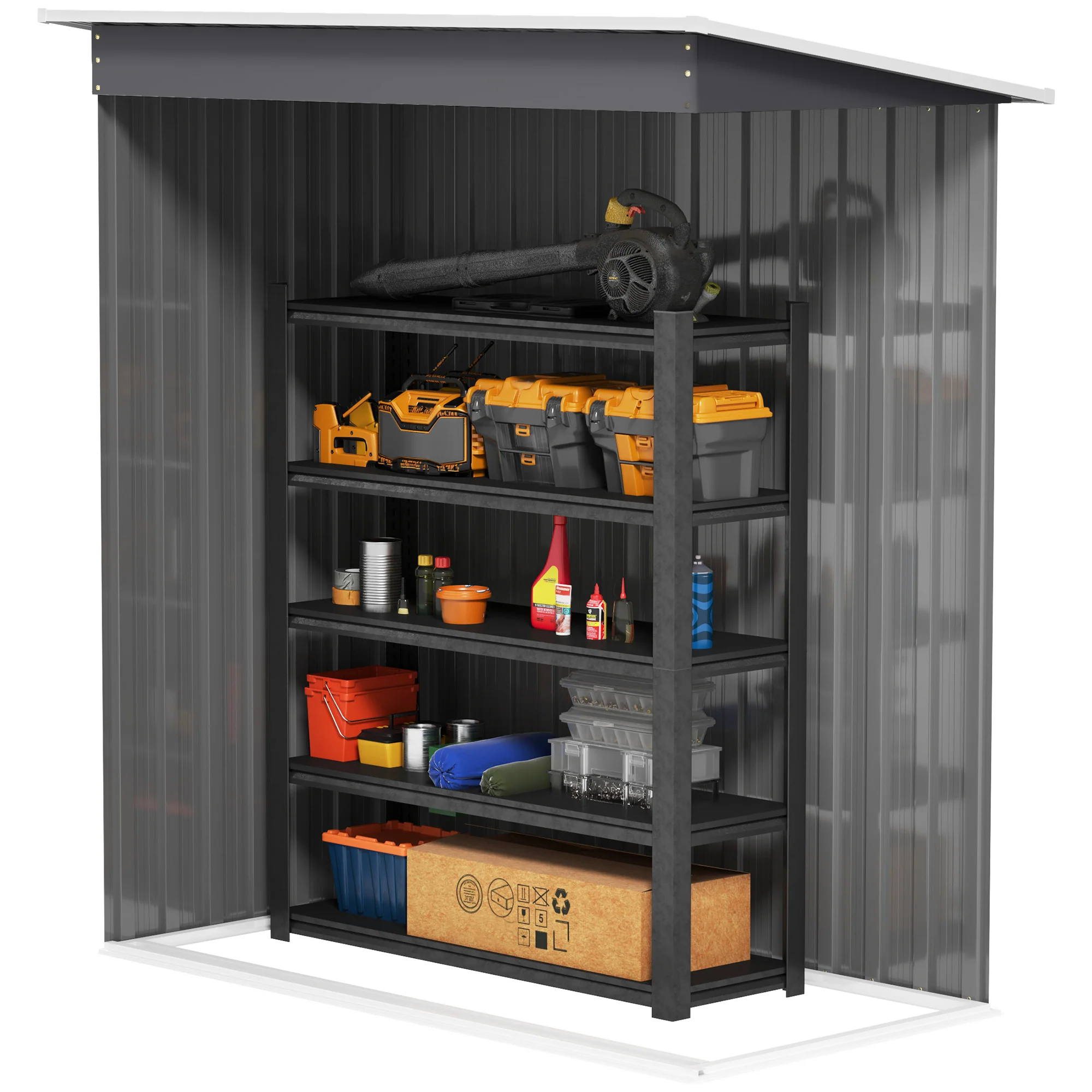 Outsunny 5 x 3ft Garden Storage Shed Sliding Door Sloped Roof Tool, Grey - Image 7