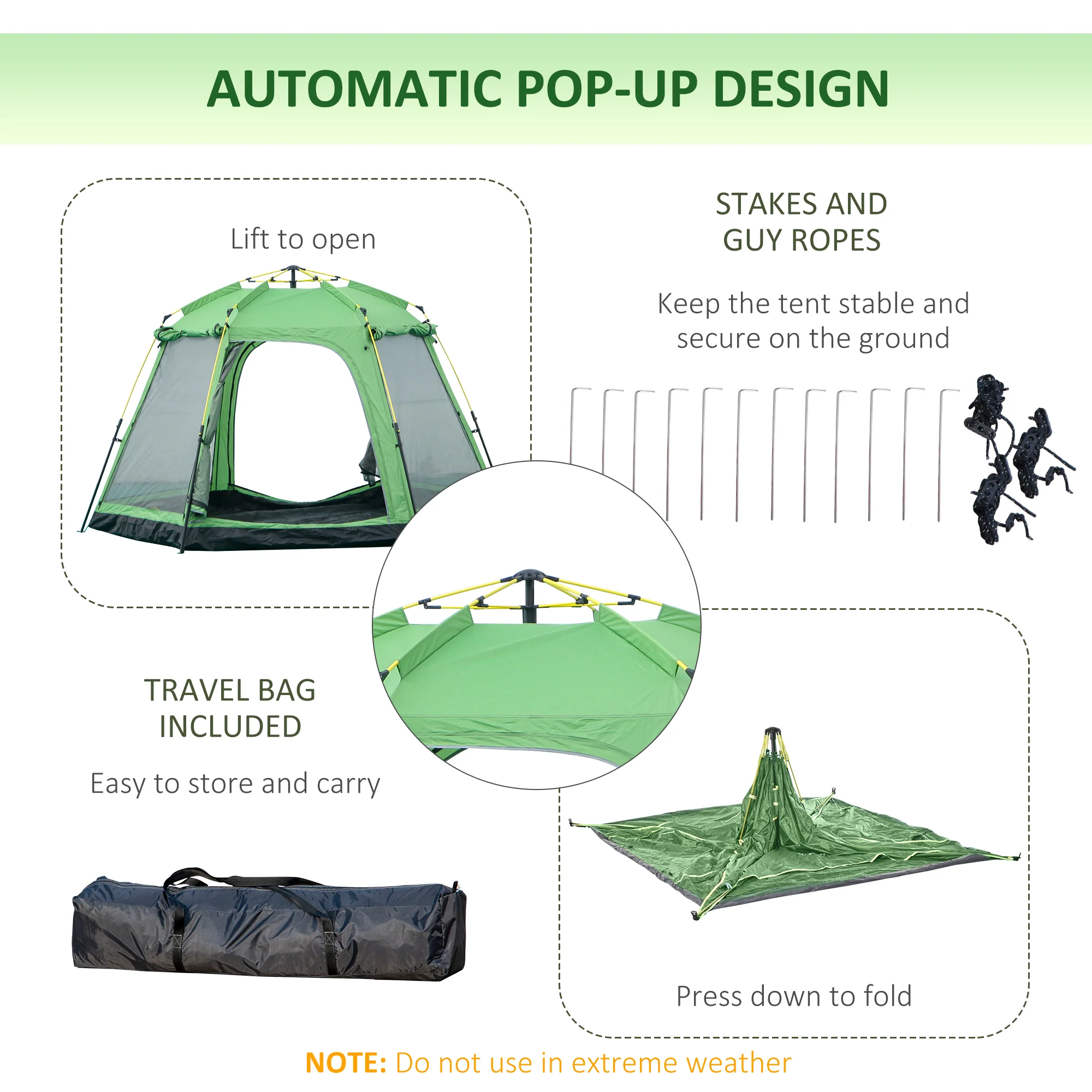 Outsunny 6 Person Pop Up Camping Tent, 2-Tier Design Backpacking Tent with 4 Windows 2 Doors Portable Carry Bag for Fishing Hiking, Green - Image 4