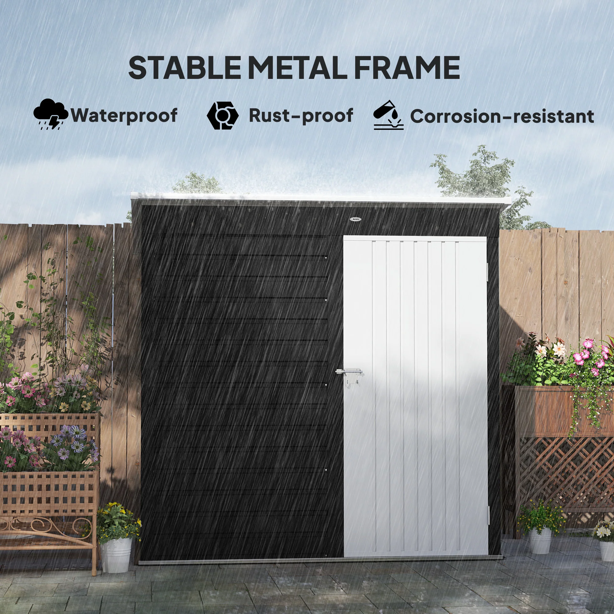 Outsunny 6 x 4ft Metal Garden Shed with Lockable Door and Gloves, Dark Grey - Image 4