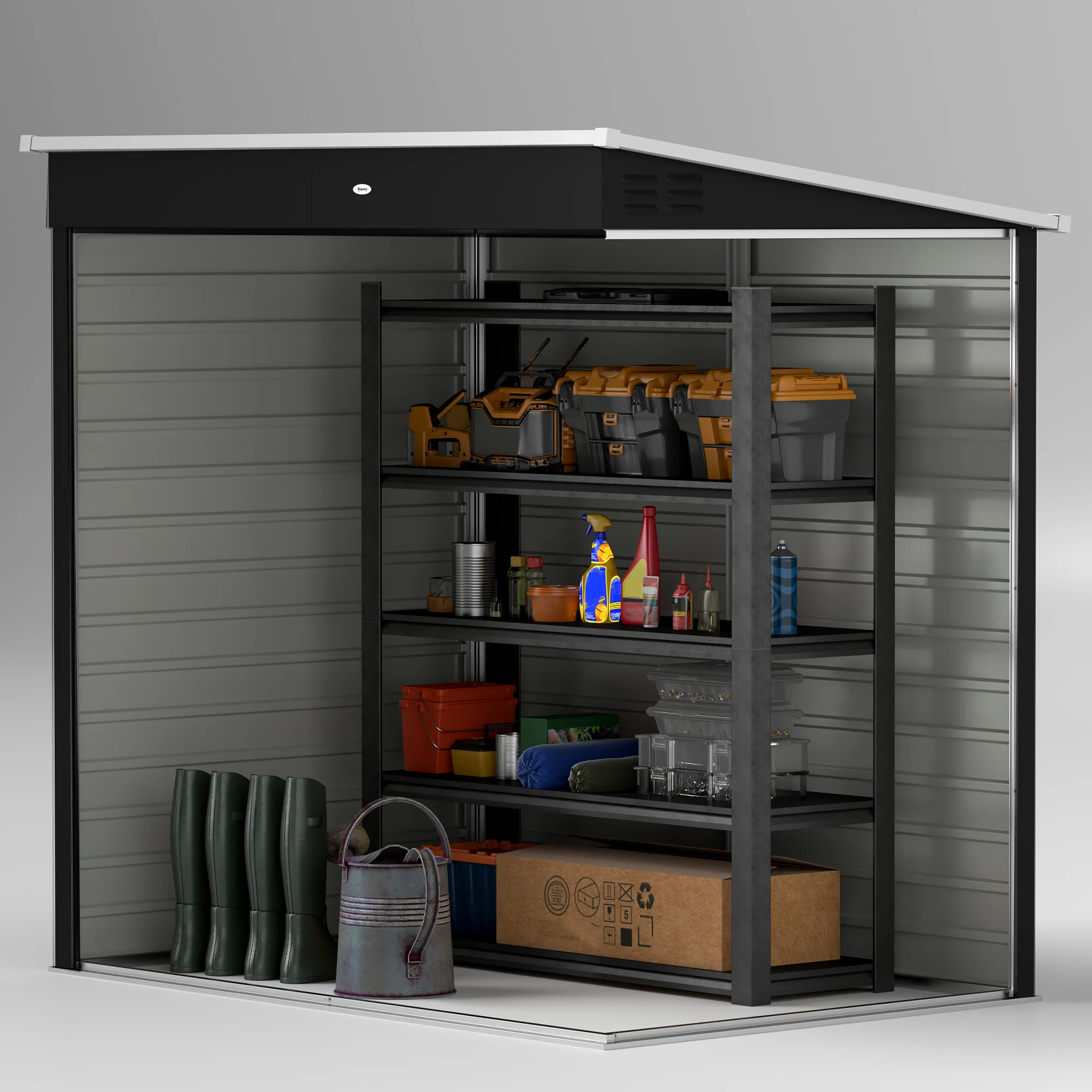 Outsunny 6 x 4ft Metal Garden Shed with Lockable Door and Gloves, Dark Grey - Image 7
