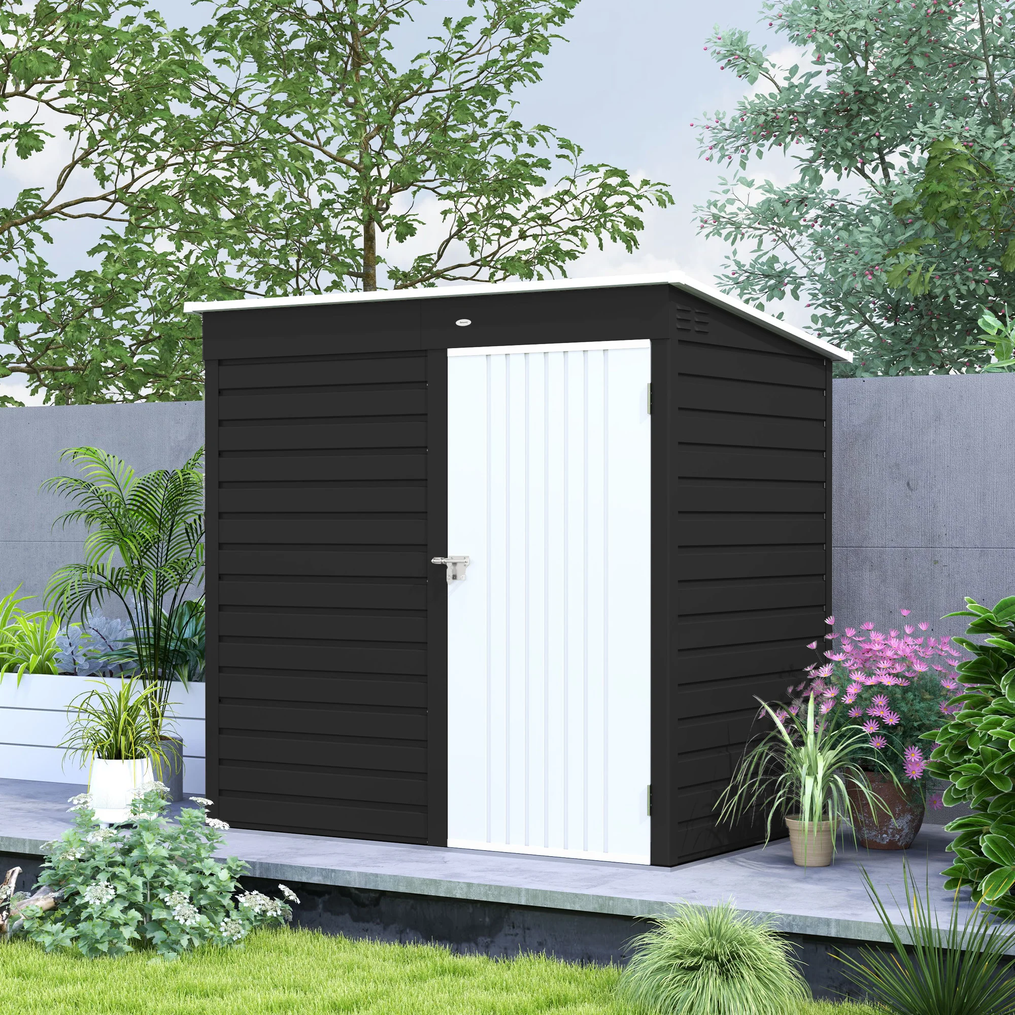 Outsunny 6 x 4ft Metal Garden Shed with Lockable Door and Gloves, Dark Grey - Image 8