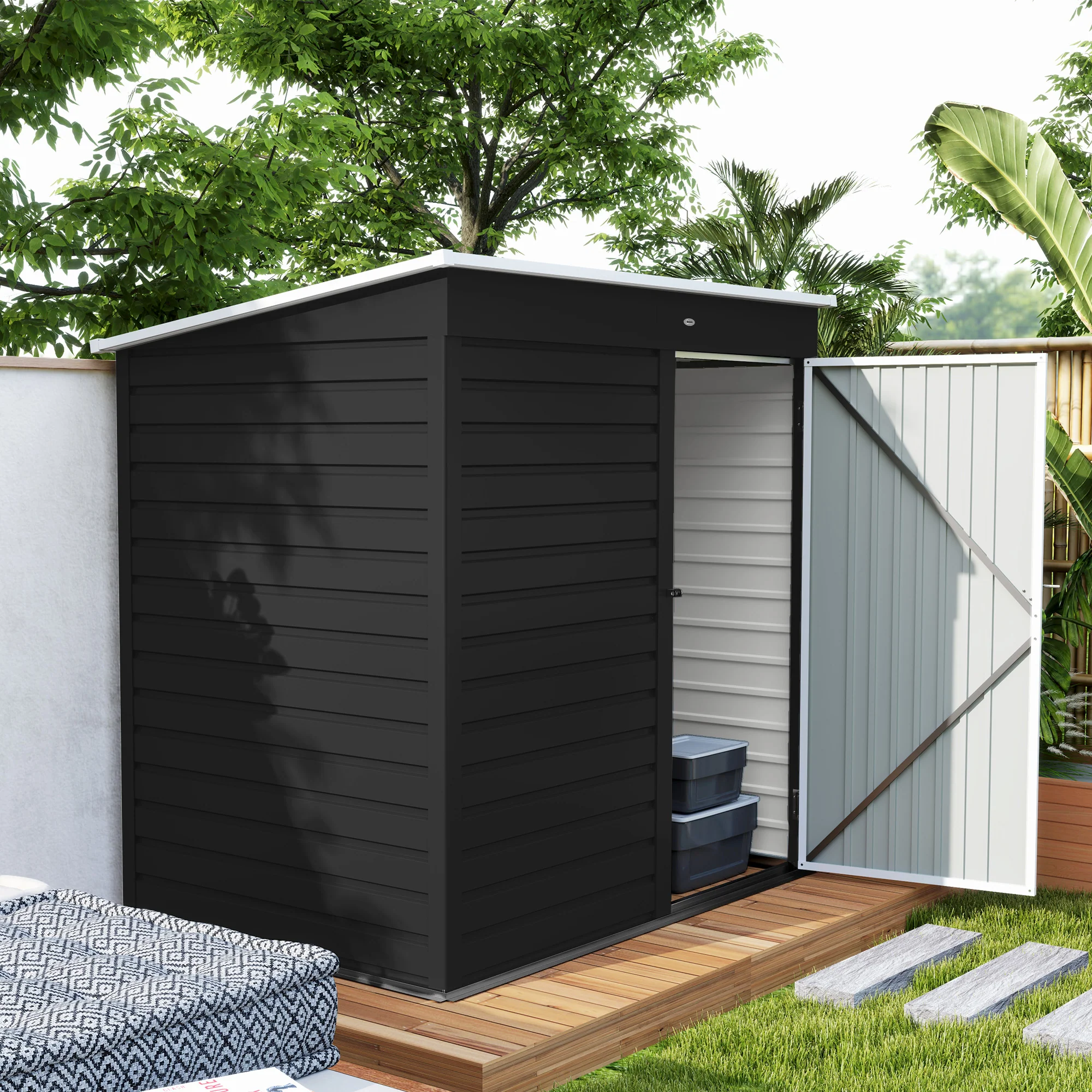 Outsunny 6 x 4ft Metal Garden Shed with Lockable Door and Gloves, Dark Grey - Image 9