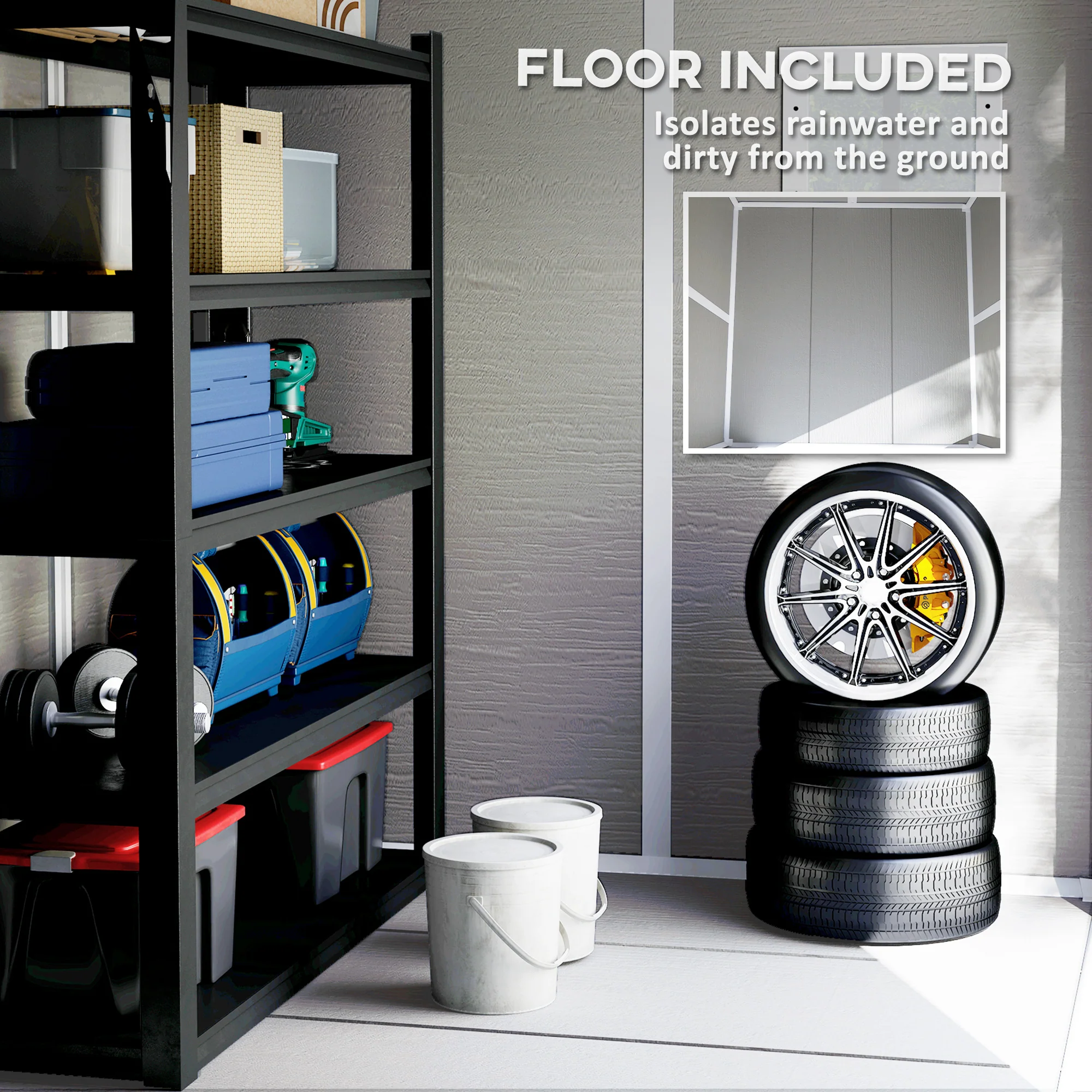 Outsunny 6 X 5ft Resin Garden Shed With Floor And Window, Grey - Image 13