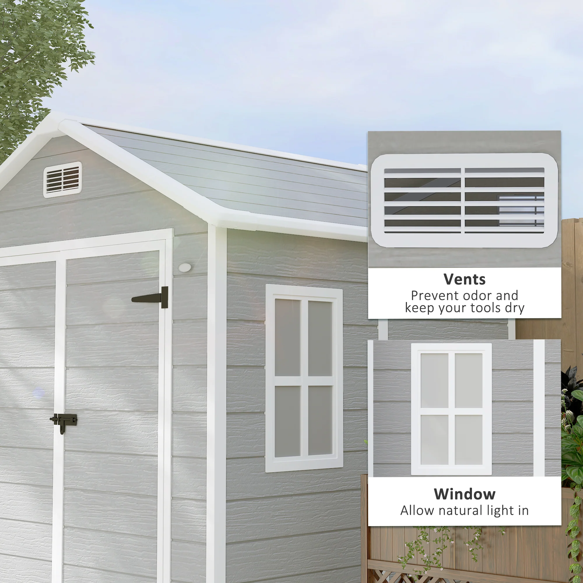 Outsunny 6 X 5ft Resin Garden Shed With Floor And Window, Grey - Image 15