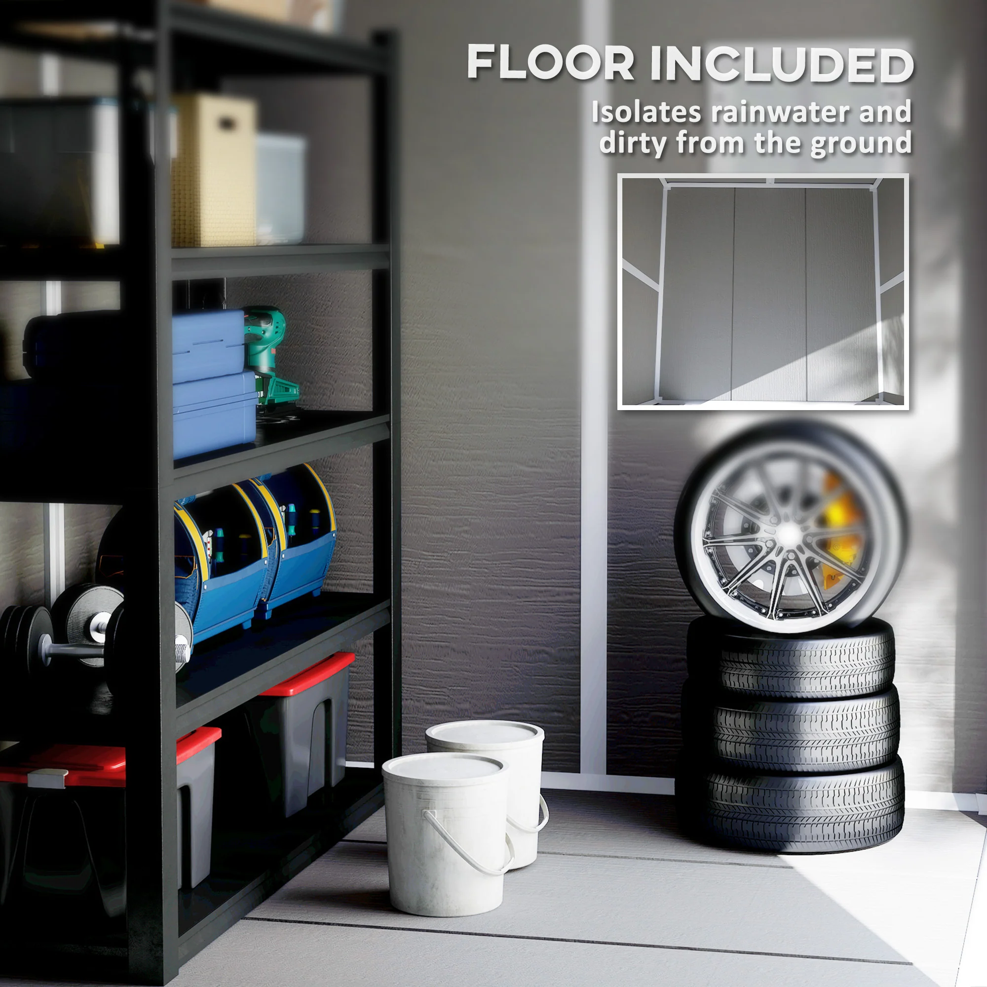 Outsunny 6 X 5ft Resin Garden Shed With Floor And Window, Grey - Image 4