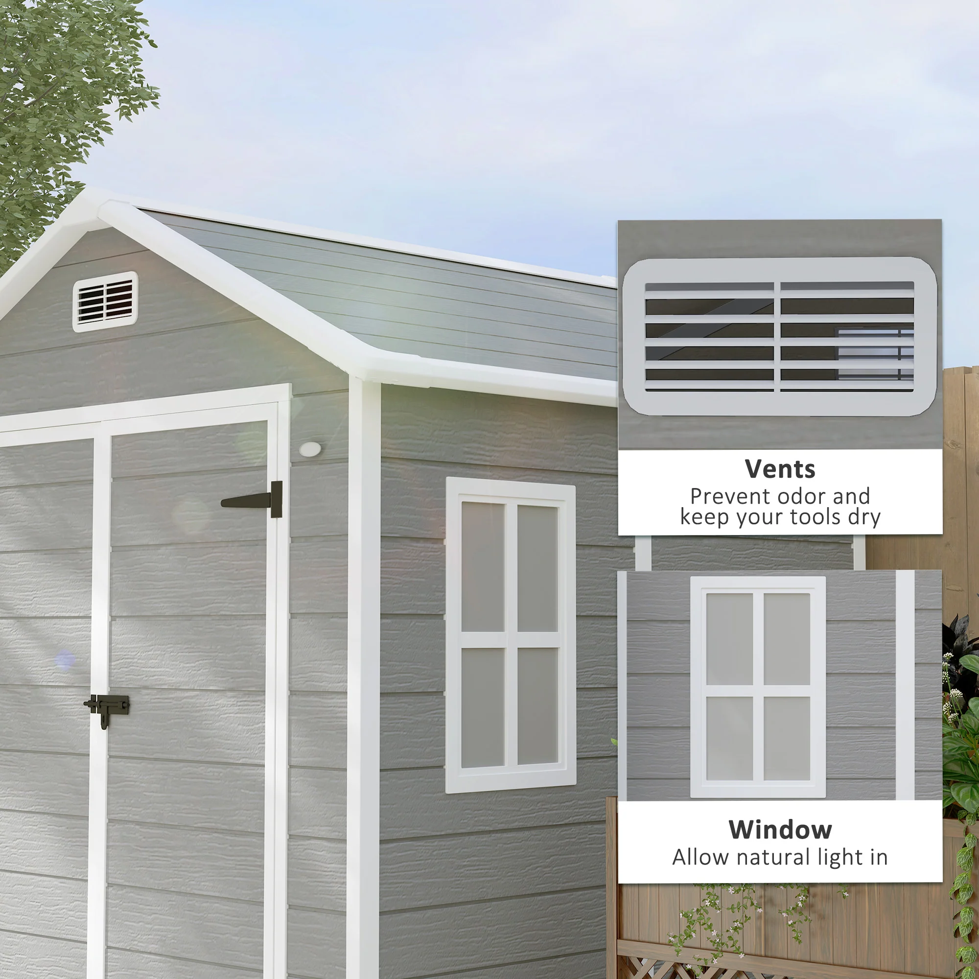 Outsunny 6 X 5ft Resin Garden Shed With Floor And Window, Grey - Image 6
