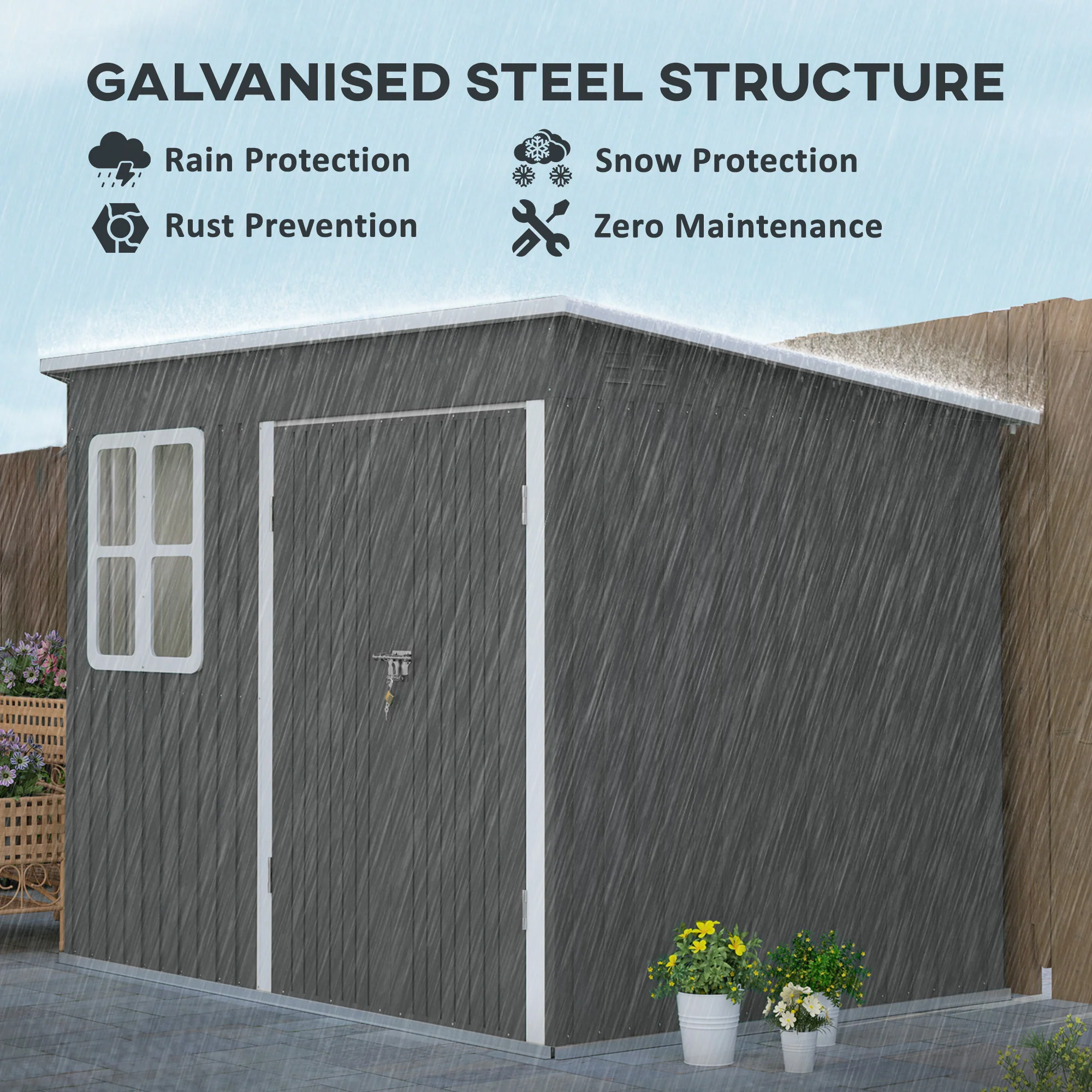 Outsunny 8.5 x 6ft Galvanised Steel Garden Shed with Foundation Kit, Grey - Image 3