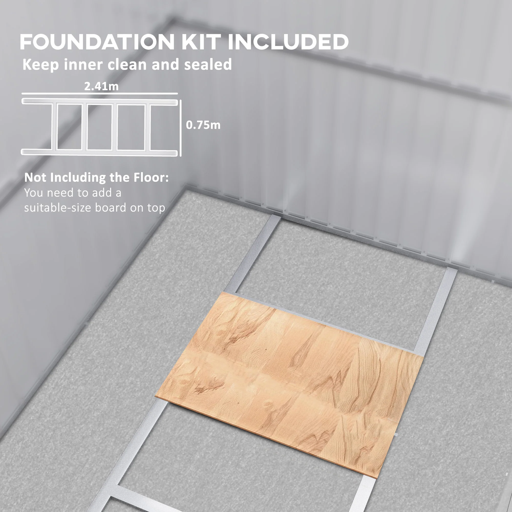 Outsunny 8.5 x 6ft Galvanised Steel Garden Shed with Foundation Kit, Grey - Image 4