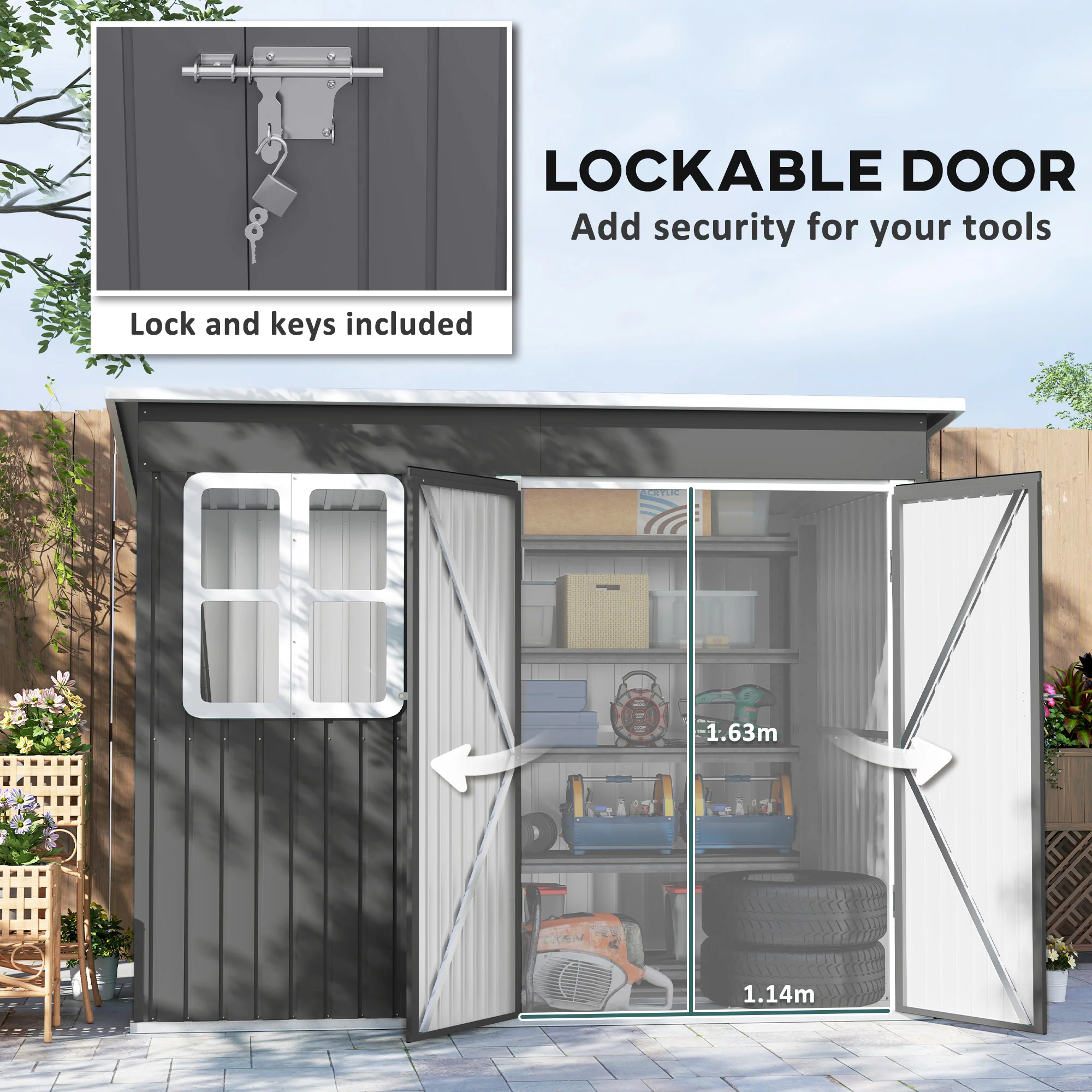 Outsunny 8.5 x 6ft Galvanised Steel Garden Shed with Foundation Kit, Grey - Image 6